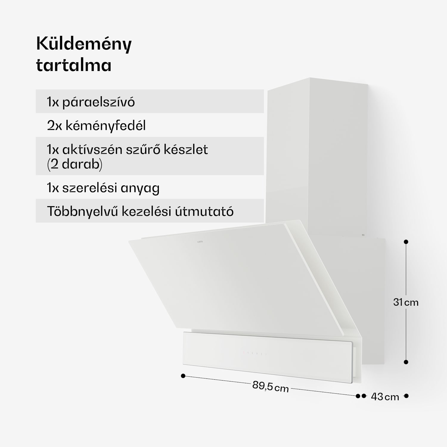 Velaire páraelszívó, Elegáns, minimalista, nagy teljesítményű, A++ energiaosztály, 820 m³/h, 90 cm 90 cm | Fehér