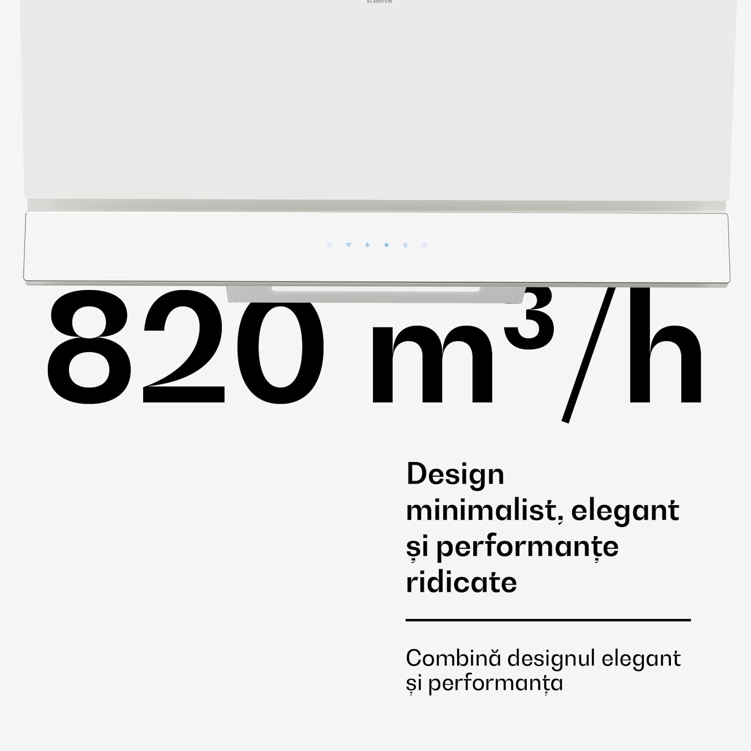 Hotă Velaire, Elegantă, minimalistă, performantă, Clasa energetică A++, 820 m³/h, 90 cm 90 cm | Alb