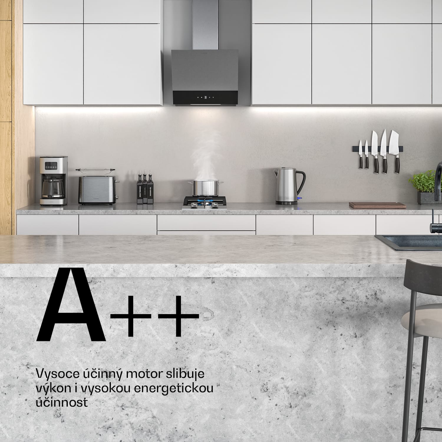 Velaire digestoř, Elegantní, minimalistická, výkonná, Energetická třída A++, 624 m³/h, 45 cm 45 cm