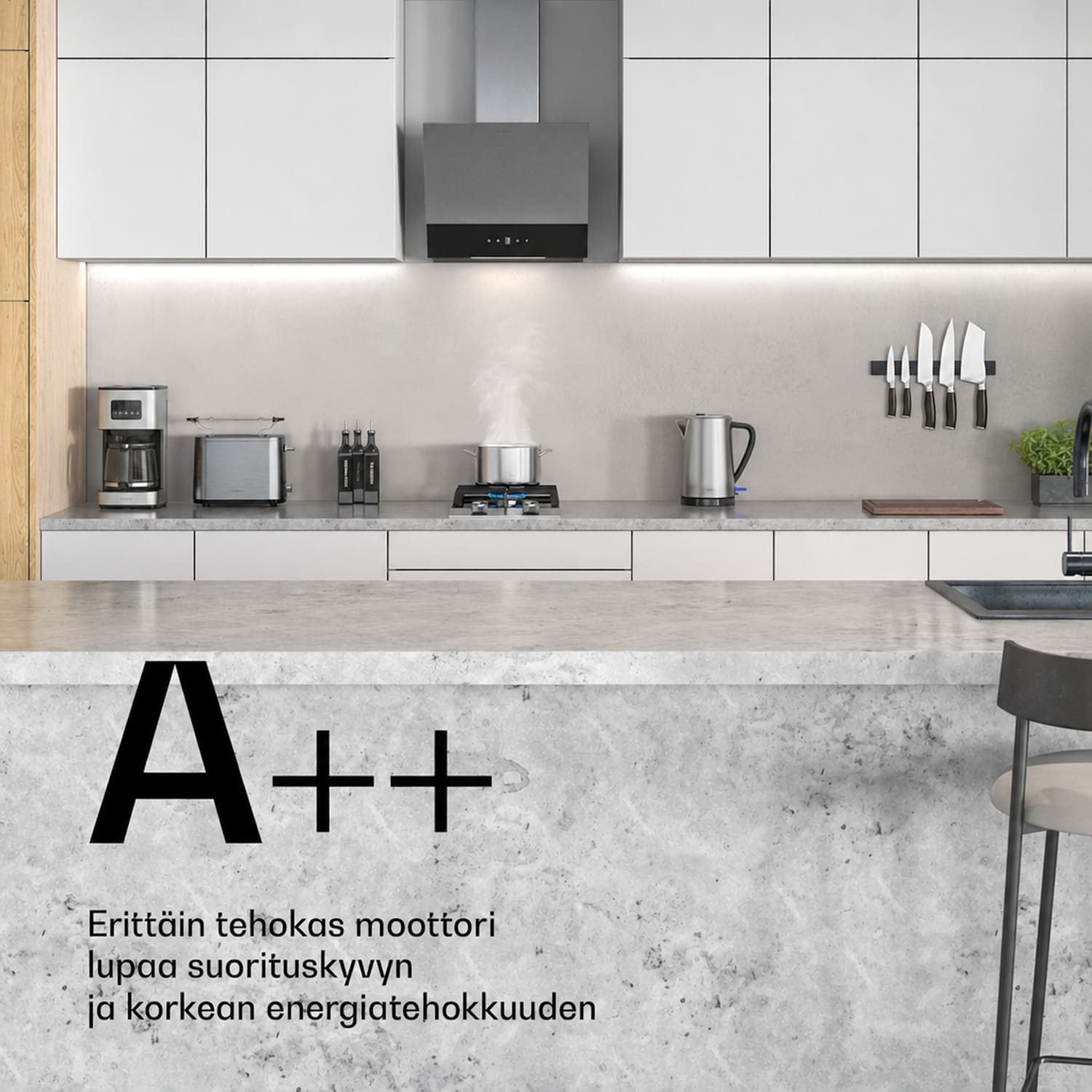Verosteel liesituuletin | Tyylikäs, minimalistinen, tehokas | Energialuokka A | 624 m³/h | 45 cm 45 cm
