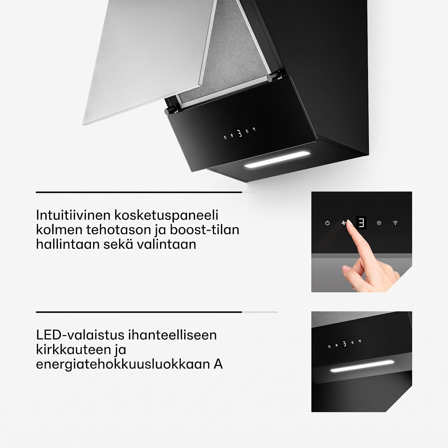 Verosteel liesituuletin | Tyylikäs, minimalistinen, tehokas | Energialuokka A | 624 m³/h | 45 cm 45 cm