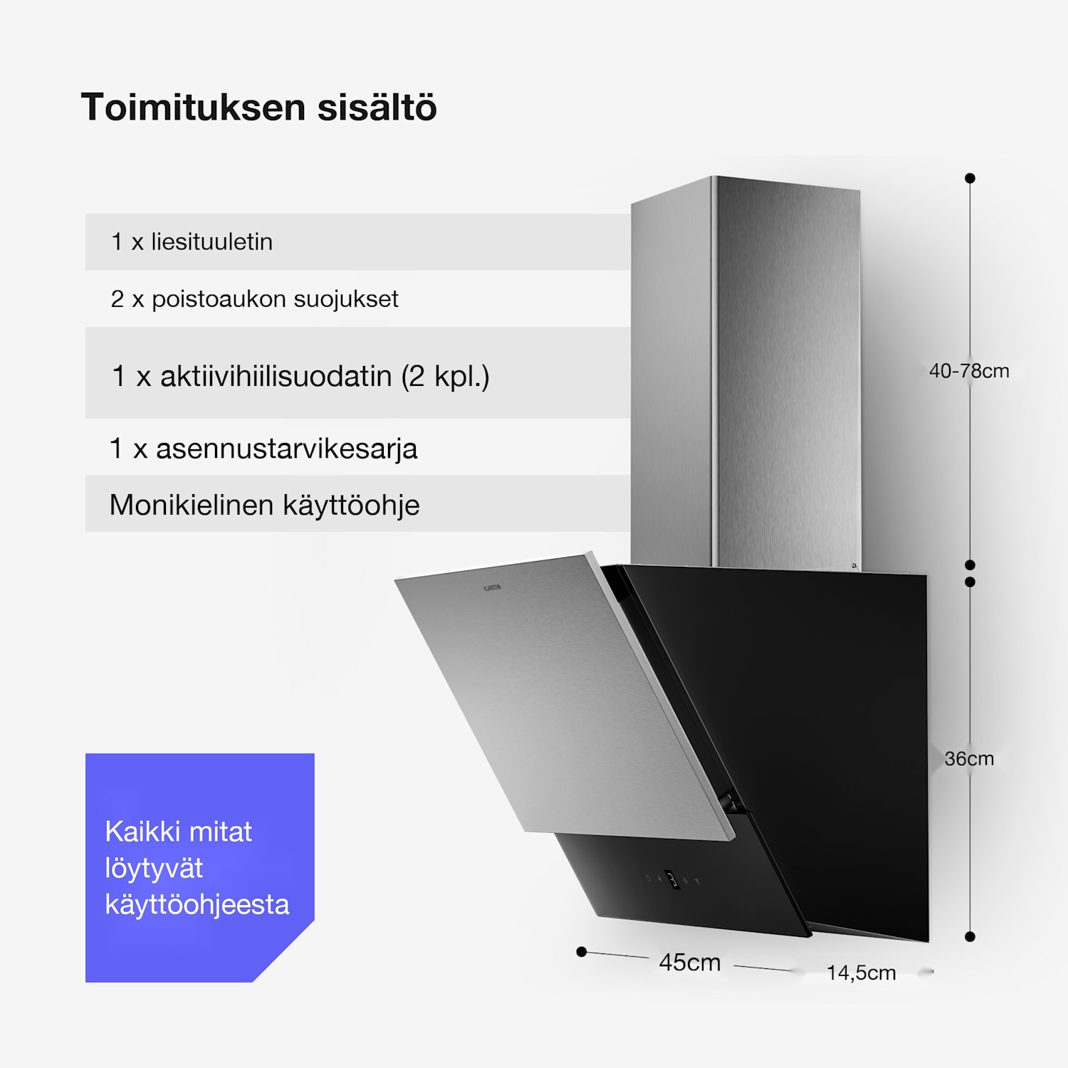 Verosteel liesituuletin | Tyylikäs, minimalistinen, tehokas | Energialuokka A | 624 m³/h | 45 cm 45 cm