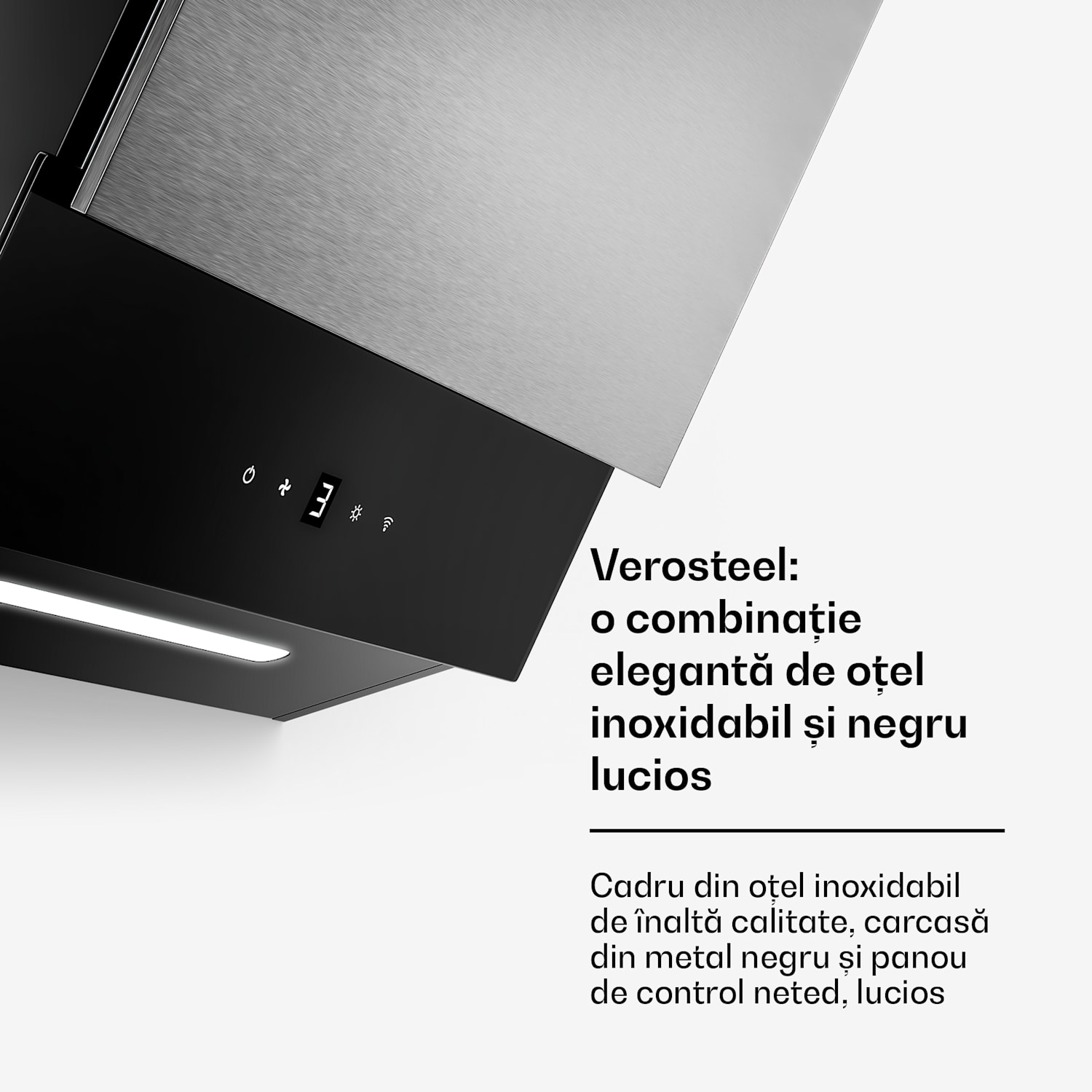 Hota Verosteel, Elegantă, minimalistă, performantă, Clasa energetică A, 624 m³/h, 45 cm 45 cm