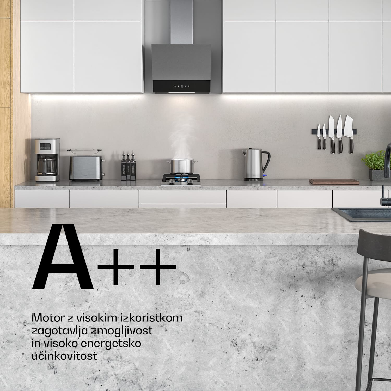 Verosteel kuhinjska napa, Elegantna, minimalistična, močna, Energijski razred A, 624 m³/h, 45 cm 45 cm