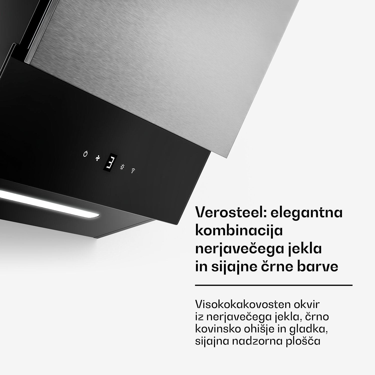 Verosteel kuhinjska napa, Elegantna, minimalistična, močna, Energijski razred A, 624 m³/h, 45 cm 45 cm