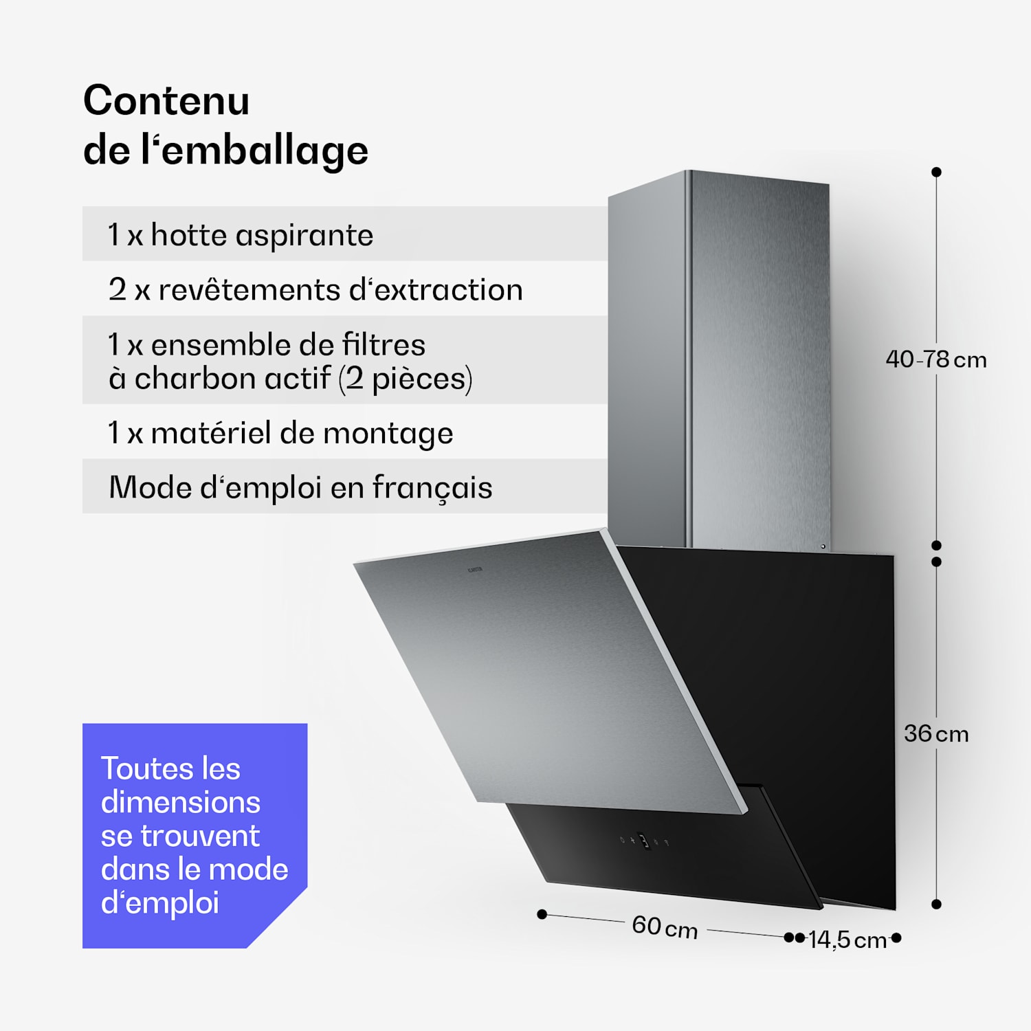 Verosteel hotte de cuisine | Élégante, minimaliste, puissante | Classe énergétique A | 624 m³/h | 60 cm 60 cm