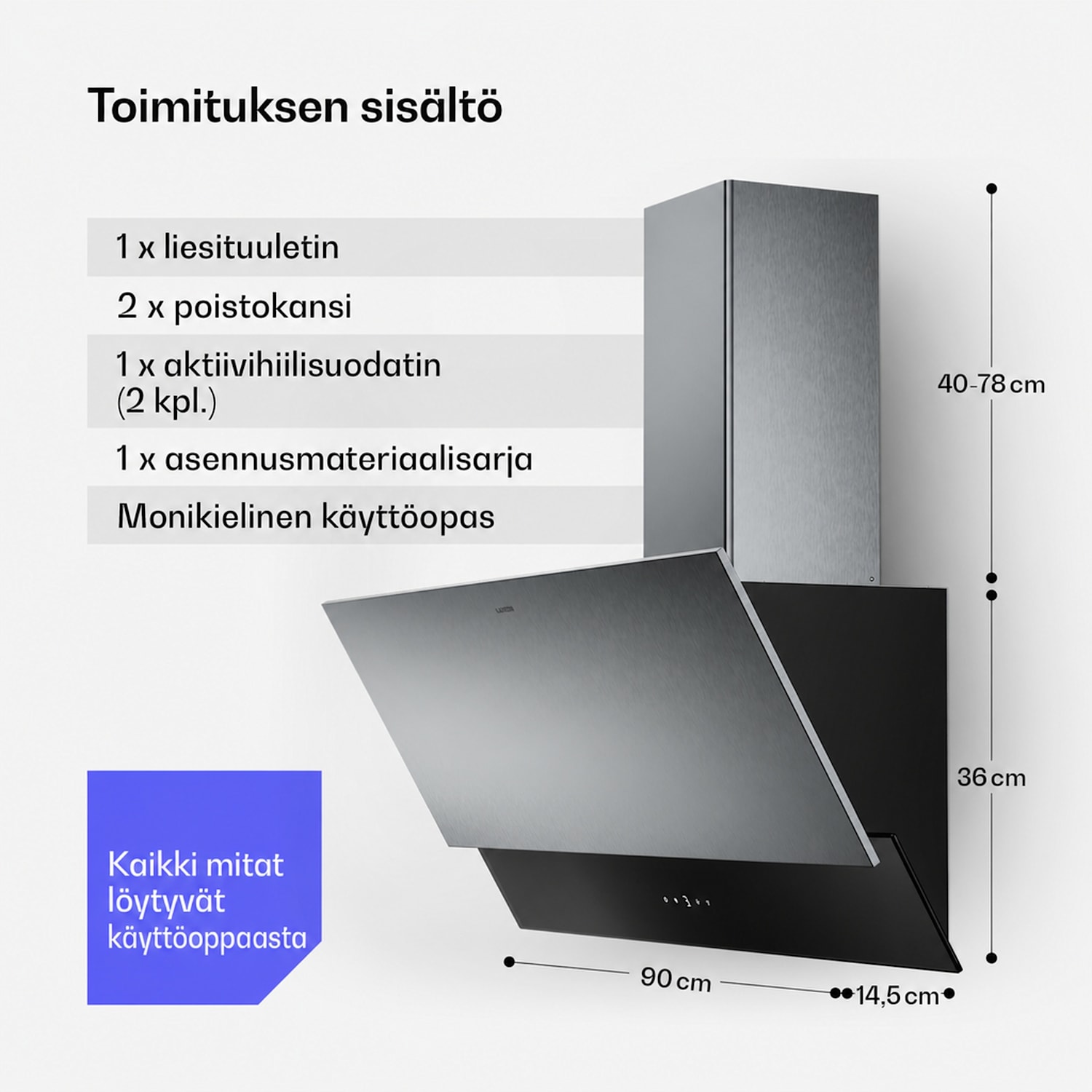 Verosteel liesituuletin | Tyylikäs, minimalistinen, tehokas | Energialuokka A | 624 m³/h | 90 cm 90 cm