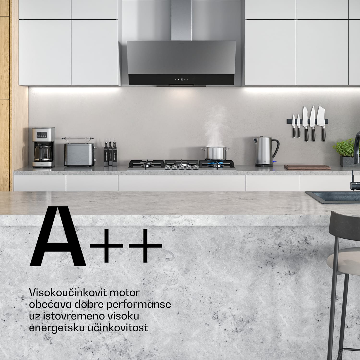 Verosteel napa, Elegantna, minimalistička, snažna, Energetska klasa A, 624 m³/h, 90 cm 90 cm