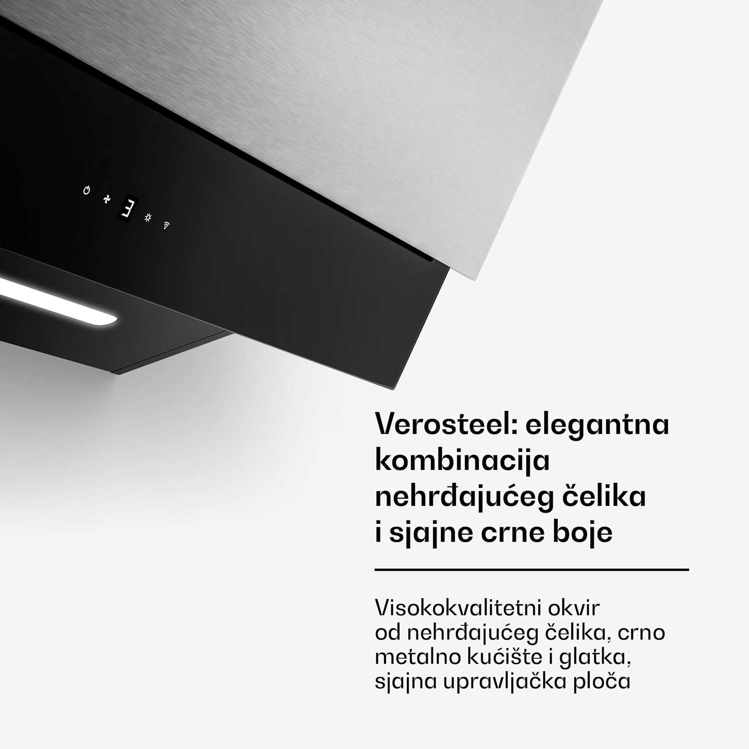 Verosteel napa, Elegantna, minimalistička, snažna, Energetska klasa A, 624 m³/h, 90 cm 90 cm