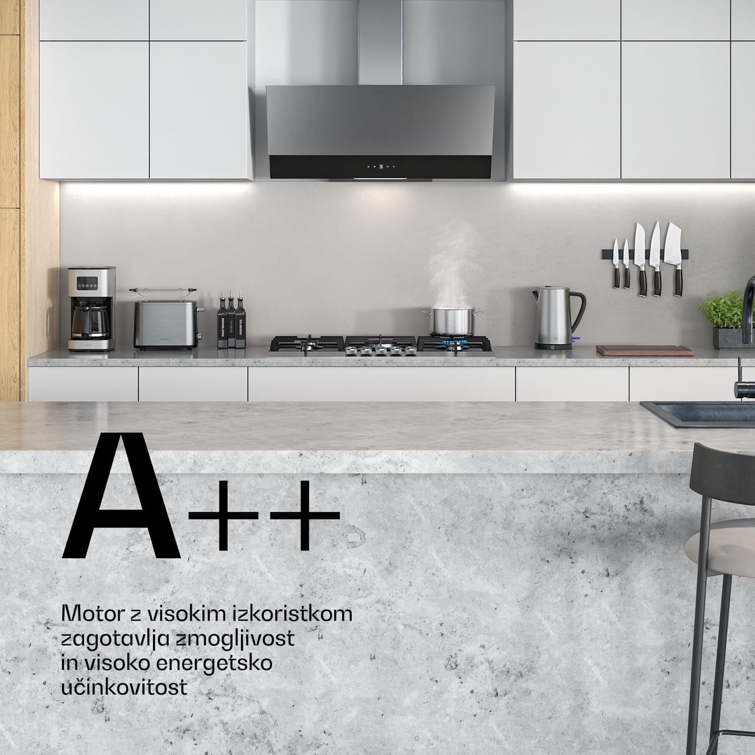 Verosteel kuhinjska napa, Elegantna, minimalistična, močna, Energijski razred A, 624 m³/h, 90 cm 90 cm