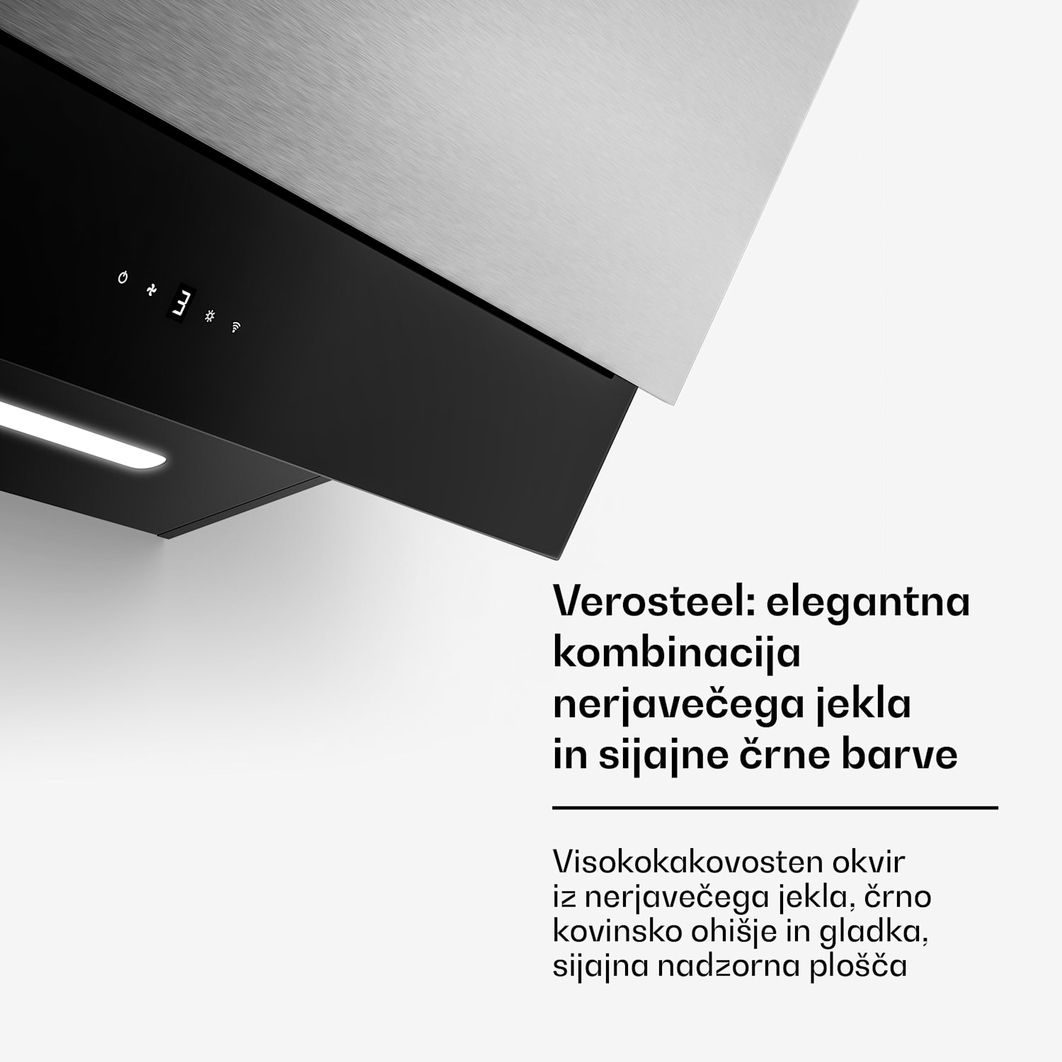 Verosteel kuhinjska napa, Elegantna, minimalistična, močna, Energijski razred A, 624 m³/h, 90 cm 90 cm