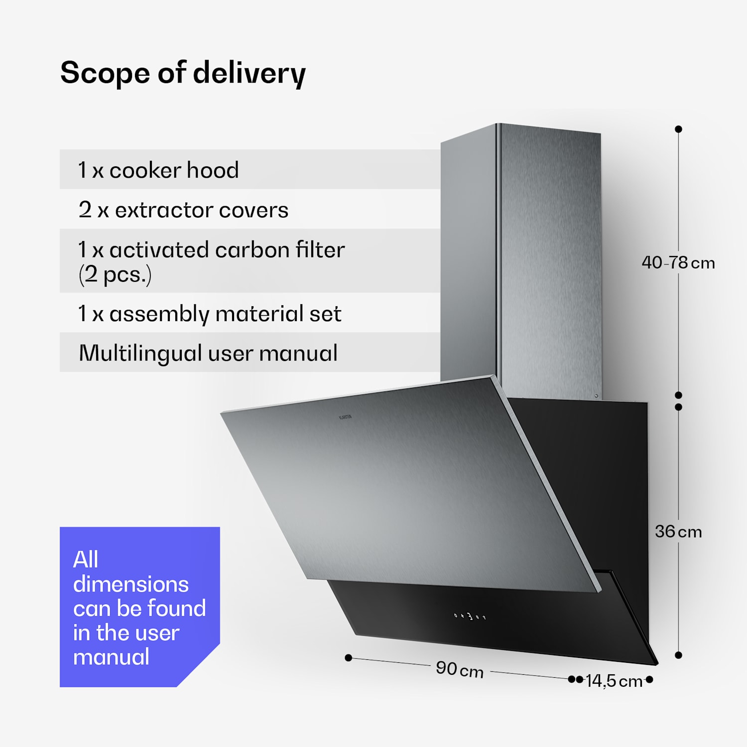 Verosteel afzuigkap | elegant, minimalistisch, krachtig | energieklasse A | 624 m³/h | 90 cm 90 cm