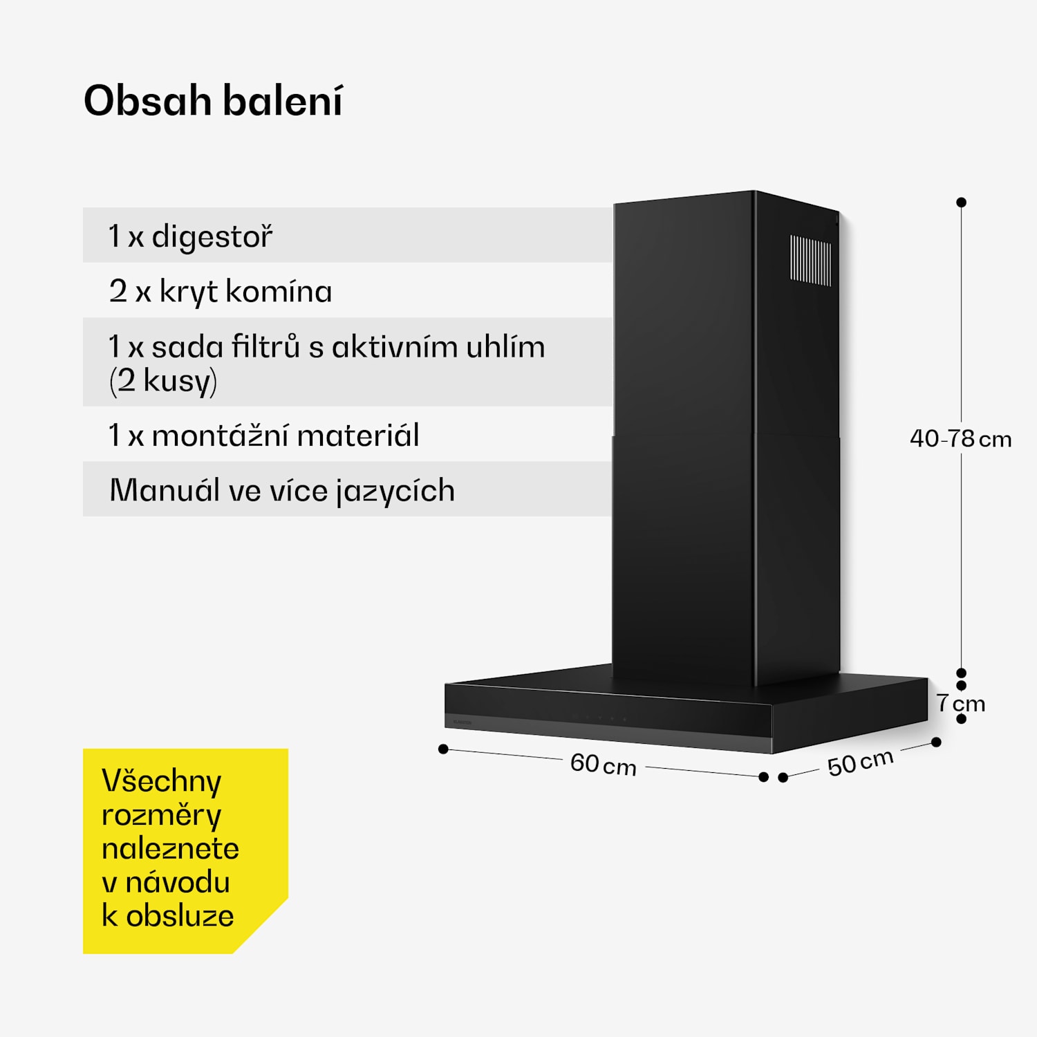 Velaire digestoř, Elegantní, minimalistická, výkonná, Energetická třída A++, 600 m³/h, 60 cm 60 cm | Černá