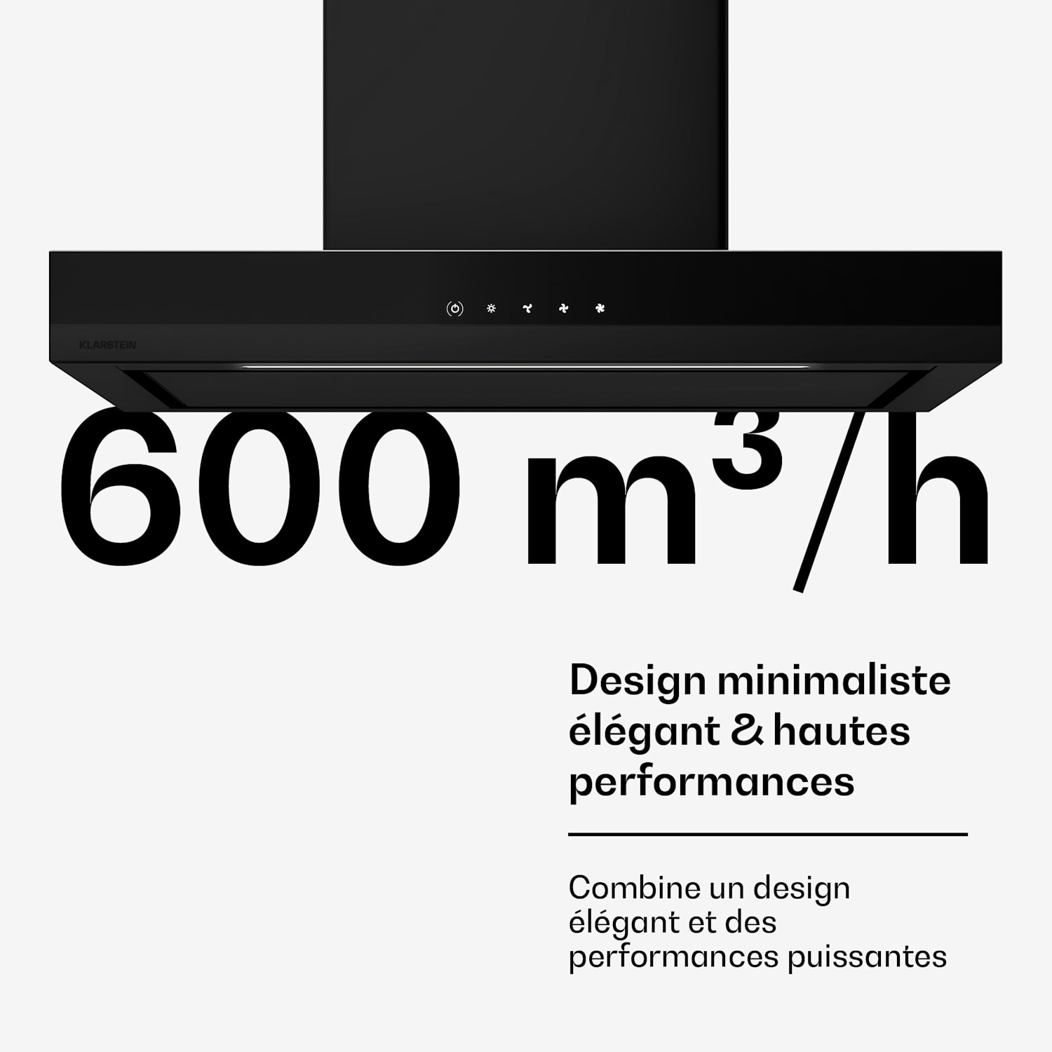 Velaire afzuigkap | elegant, minimalistisch, krachtig | energieklasse A++ | 600 m³/h | 60 cm 60 cm | Zwart