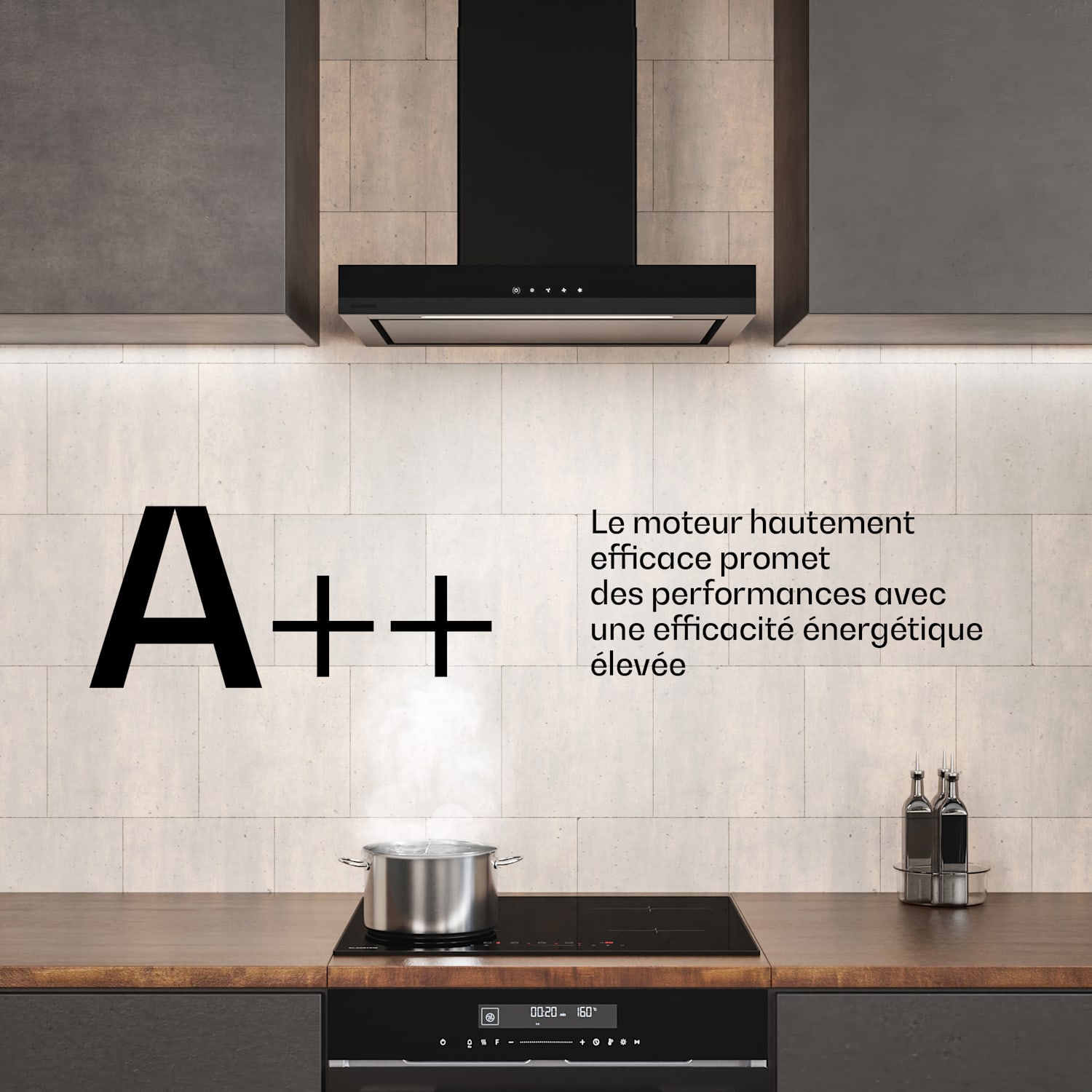 Velaire afzuigkap | elegant, minimalistisch, krachtig | energieklasse A++ | 600 m³/h | 60 cm 60 cm | Zwart