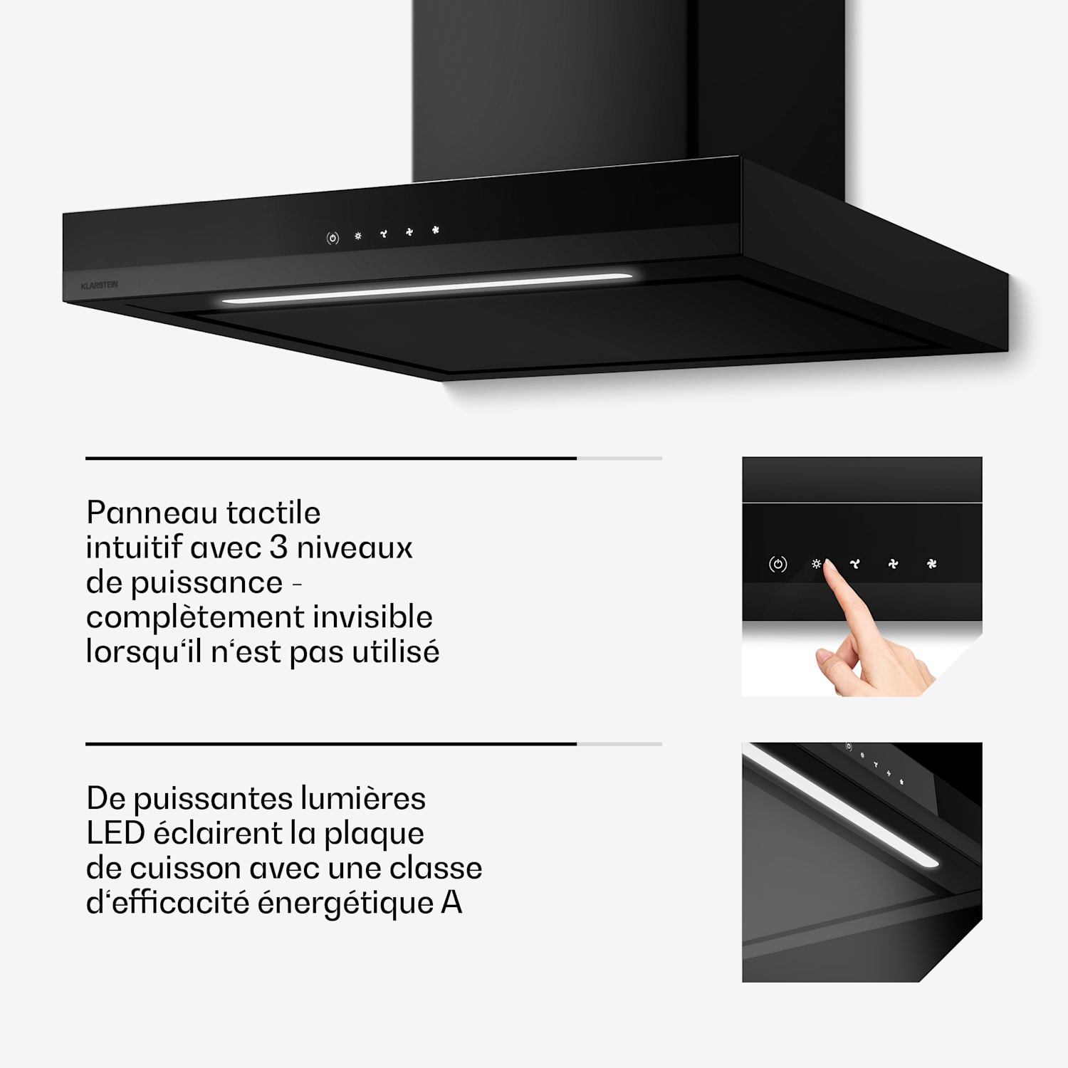 Velaire afzuigkap | elegant, minimalistisch, krachtig | energieklasse A++ | 600 m³/h | 60 cm 60 cm | Zwart