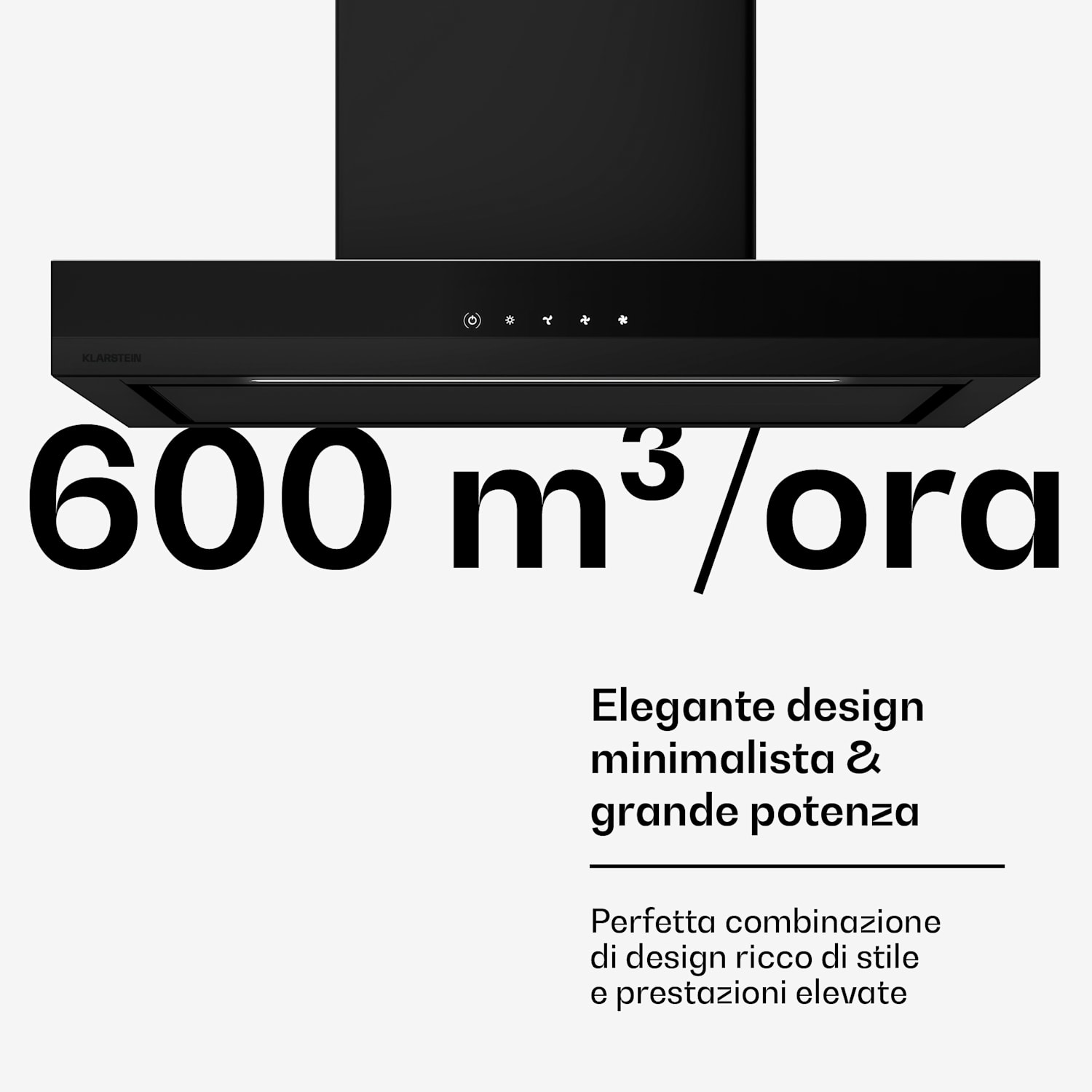 Velaire - Cappa aspirante | Elegante, minimalista, potente | Classe energetica A++ | 600 m³/ora | 60 cm 60 cm | Nero