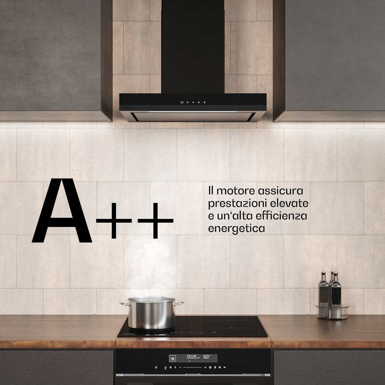 Velaire - Cappa aspirante | Elegante, minimalista, potente | Classe energetica A++ | 600 m³/ora | 60 cm 60 cm | Nero