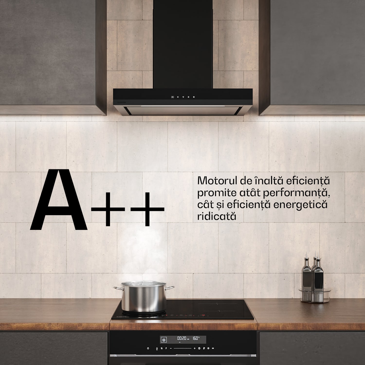 Velaire hotă telescopică 60 cm, Elegantă, minimalistă, performantă, Clasa energetică A++, 600 m³/h, 60 cm 60 cm | Negru