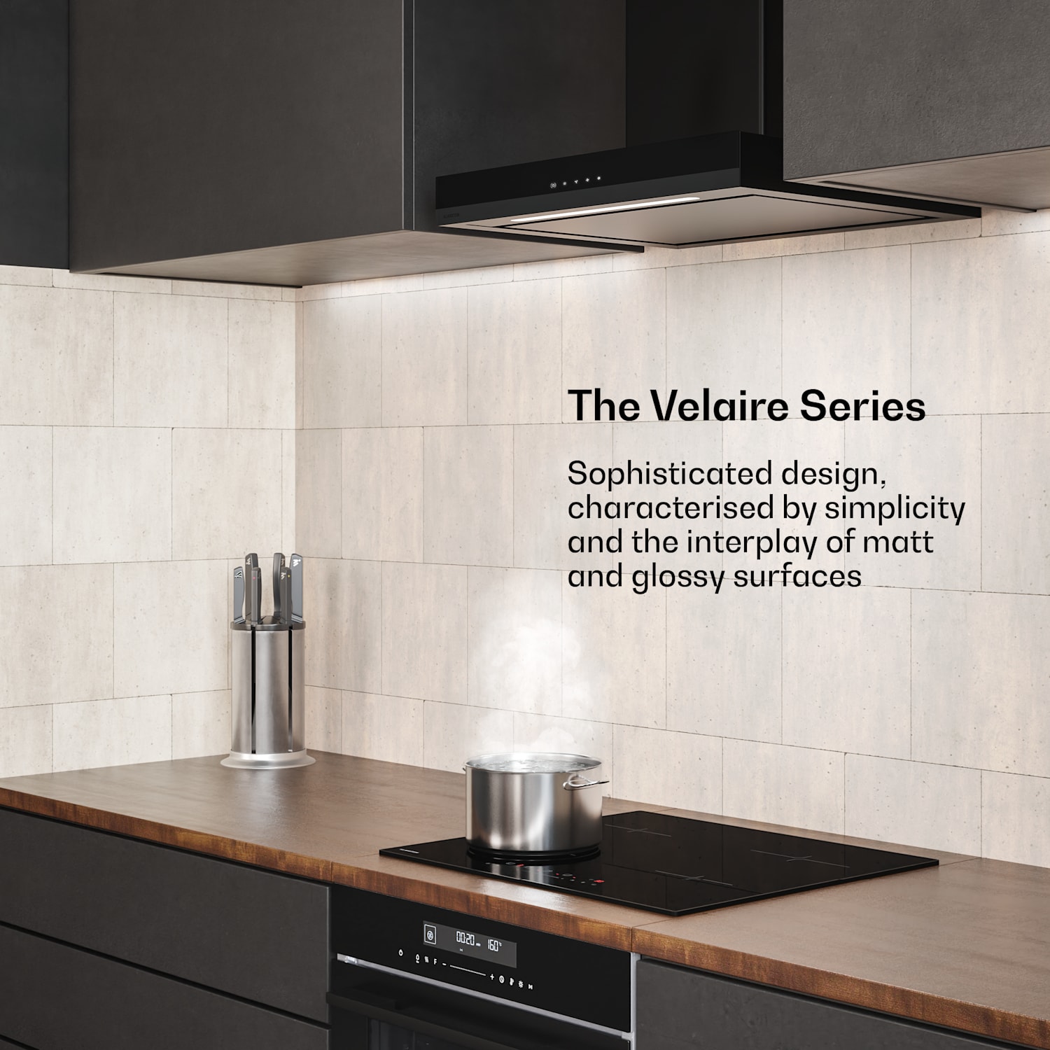 Velaire afzuigkap | elegant, minimalistisch, krachtig | energieklasse A++ | 600 m³/h | 60 cm 60 cm | Zwart