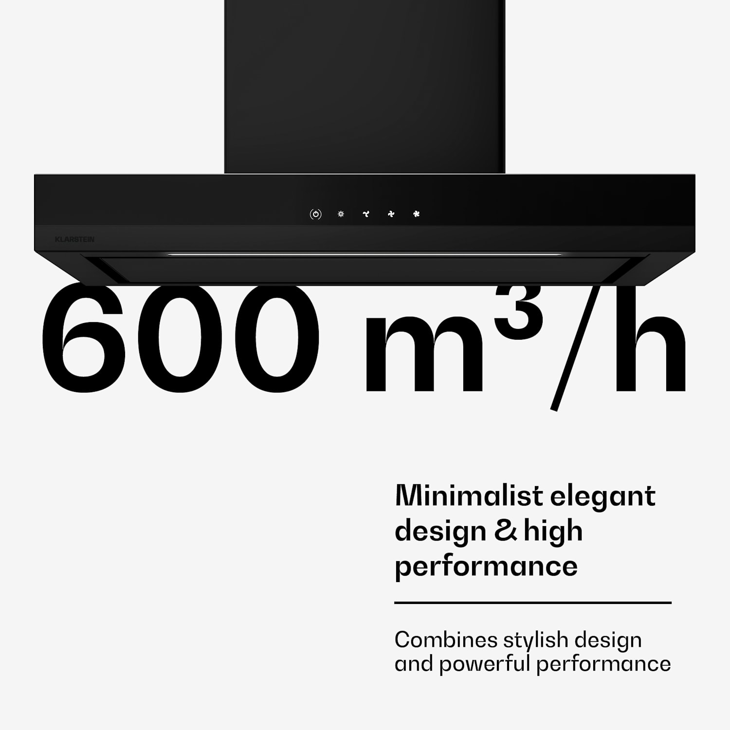Velaire afzuigkap | elegant, minimalistisch, krachtig | energieklasse A++ | 600 m³/h | 60 cm 60 cm | Zwart
