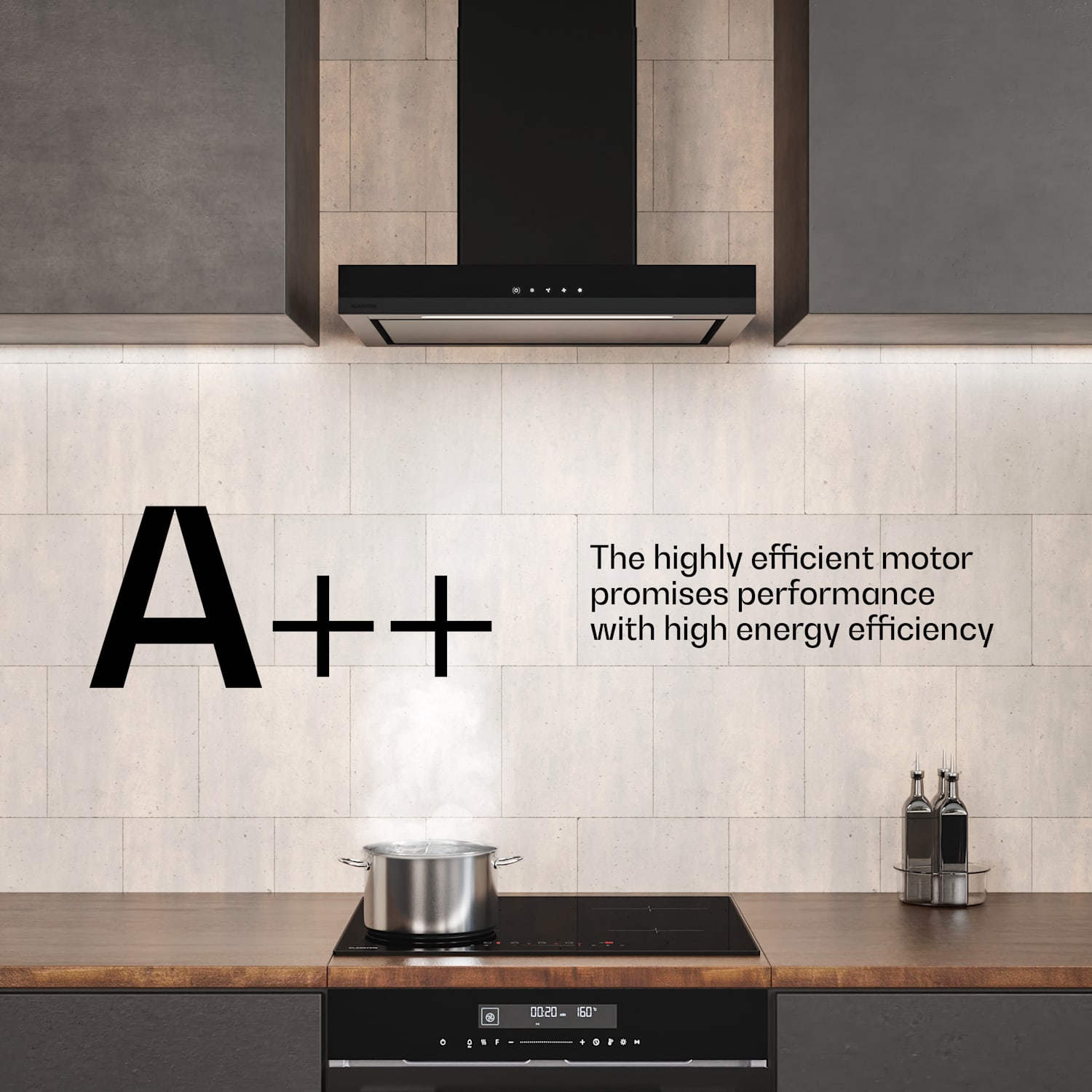 Velaire afzuigkap | elegant, minimalistisch, krachtig | energieklasse A++ | 600 m³/h | 60 cm 60 cm | Zwart