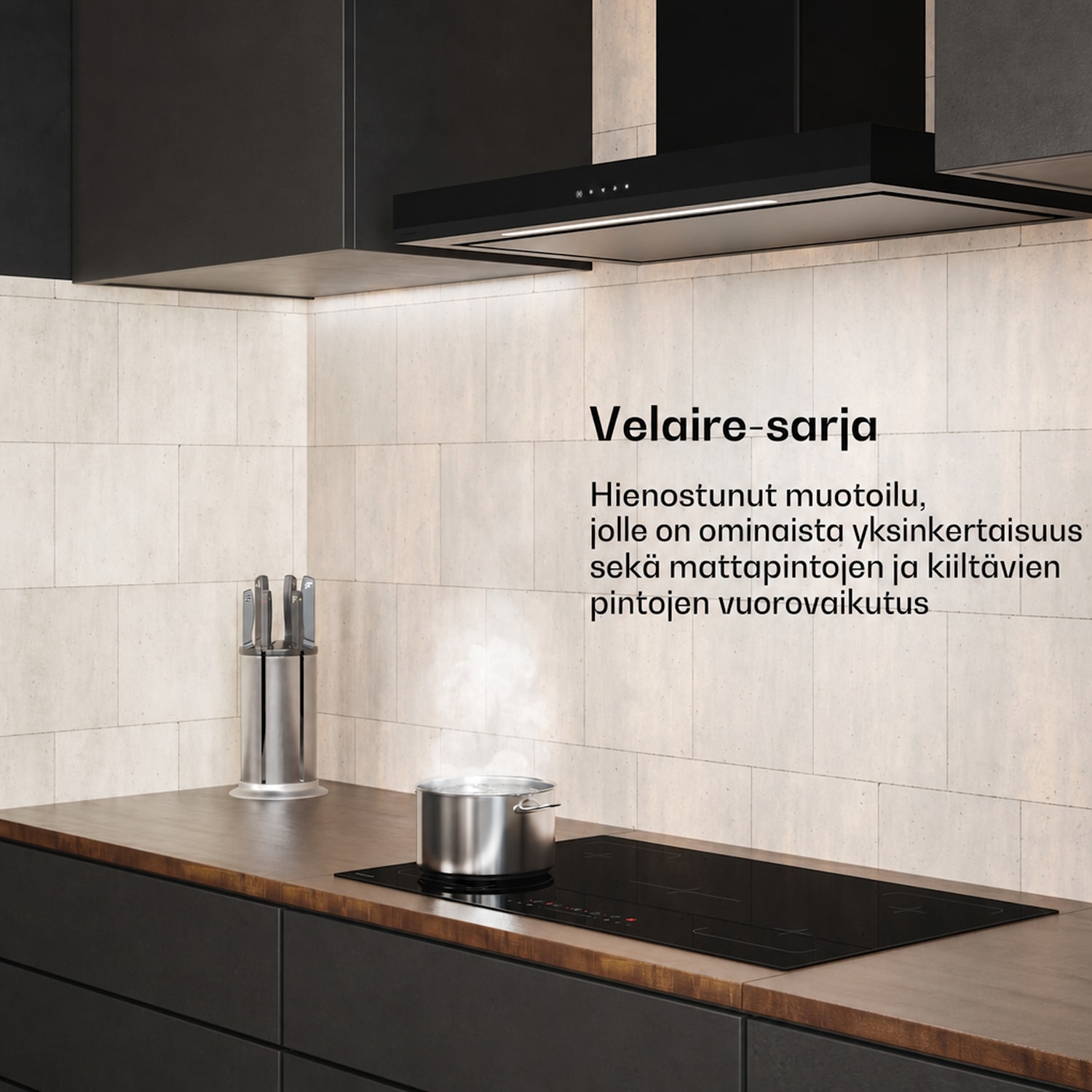 Velaire liesituuletin | Tyylikäs, minimalistinen, tehokas | Energialuokka A++ | 595 m³/h | 90 cm 90 cm | Musta