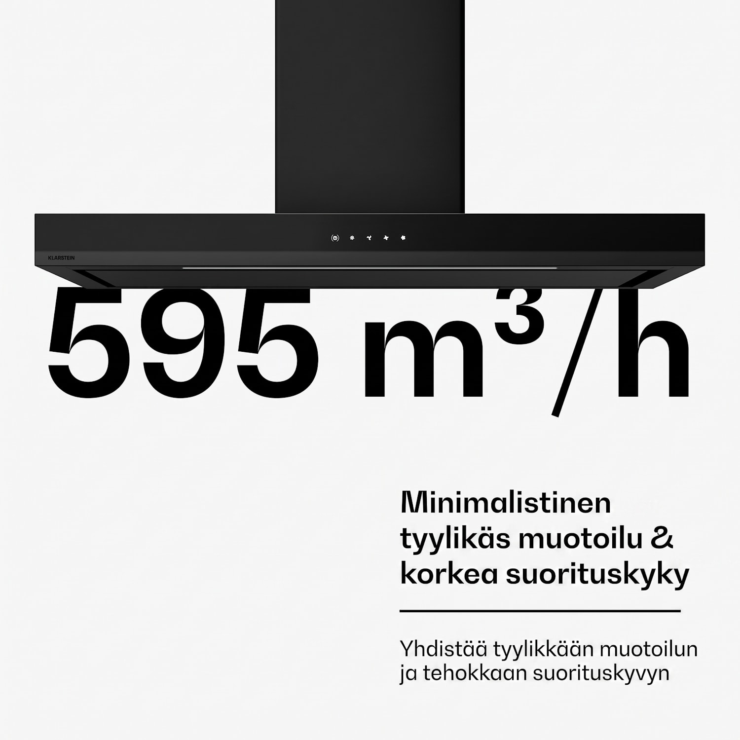 Velaire liesituuletin | Tyylikäs, minimalistinen, tehokas | Energialuokka A++ | 595 m³/h | 90 cm 90 cm | Musta