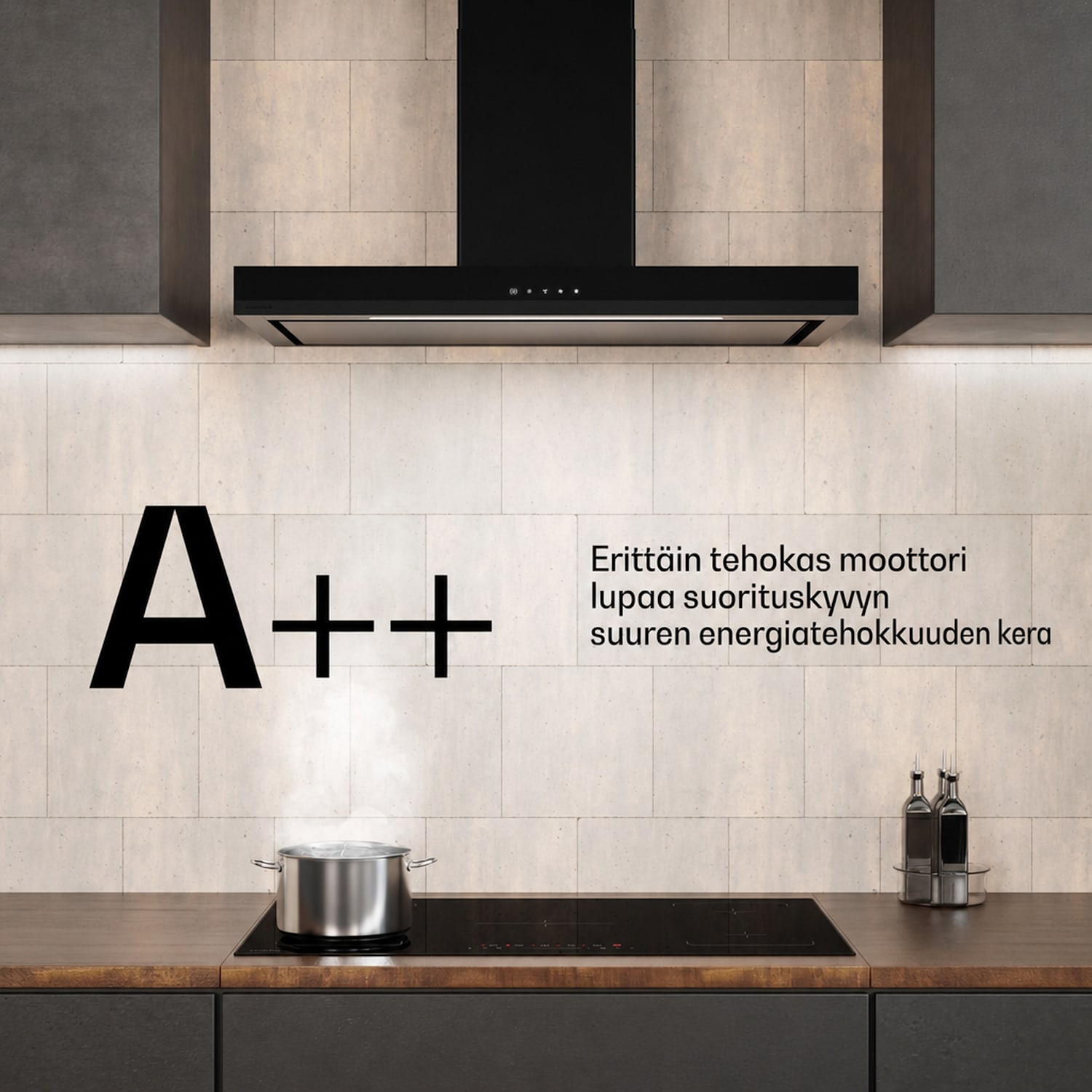 Velaire liesituuletin | Tyylikäs, minimalistinen, tehokas | Energialuokka A++ | 595 m³/h | 90 cm 90 cm | Musta