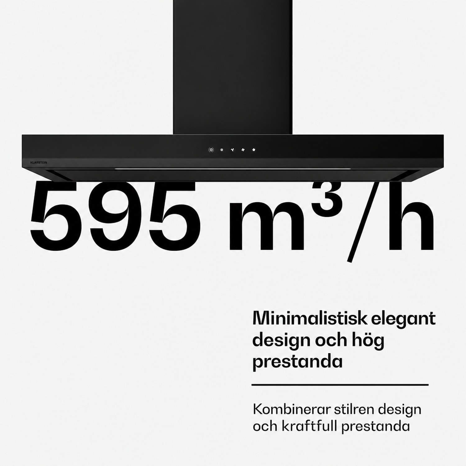 Velaire fläktkåpa | Elegant, minimalistisk, kraftfull | Energiklass A++ | 595 m³/h | 90 cm 90 cm | Svart
