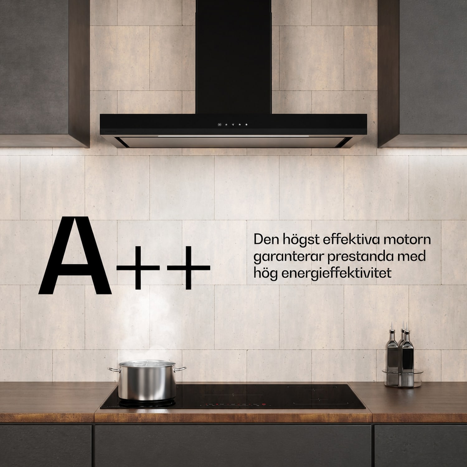 Velaire fläktkåpa | Elegant, minimalistisk, kraftfull | Energiklass A++ | 595 m³/h | 90 cm 90 cm | Svart