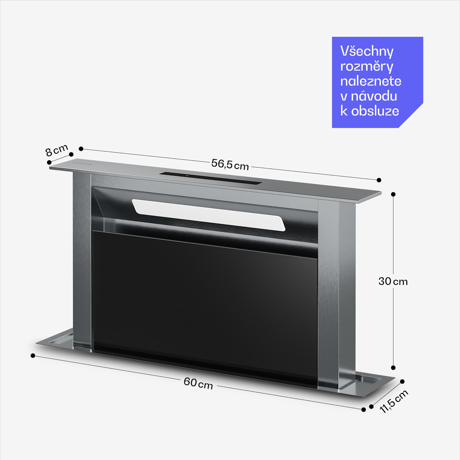 Verosteel vestavná digestoř, Minimalistická, výkonná, EEC A++, 853,3 m³/h, 60 cm 60 cm