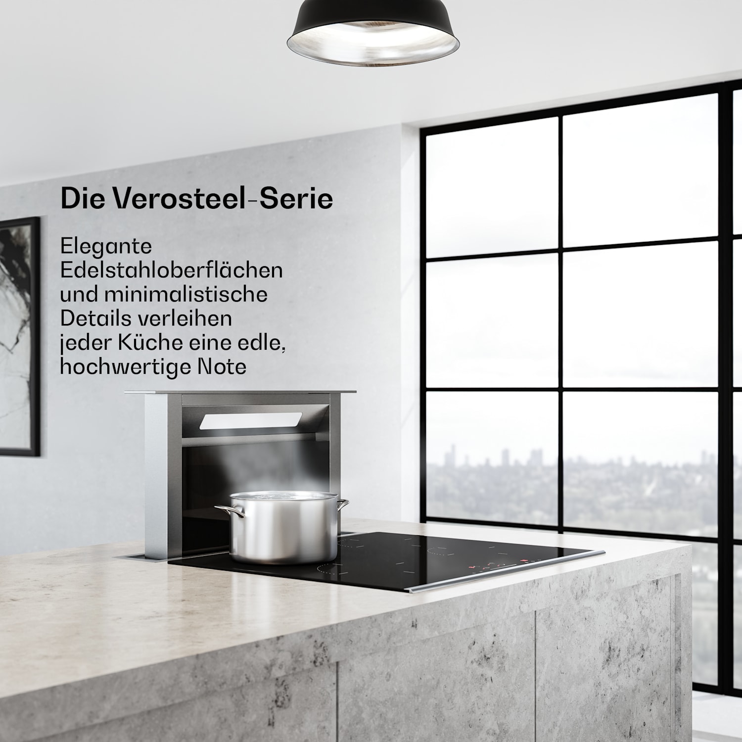 Verosteel Eingelassene Dunstabzugshaube | Minimalistisch, kraftvoll | EEC A++ | 853,3 m³/h | 60 cm 