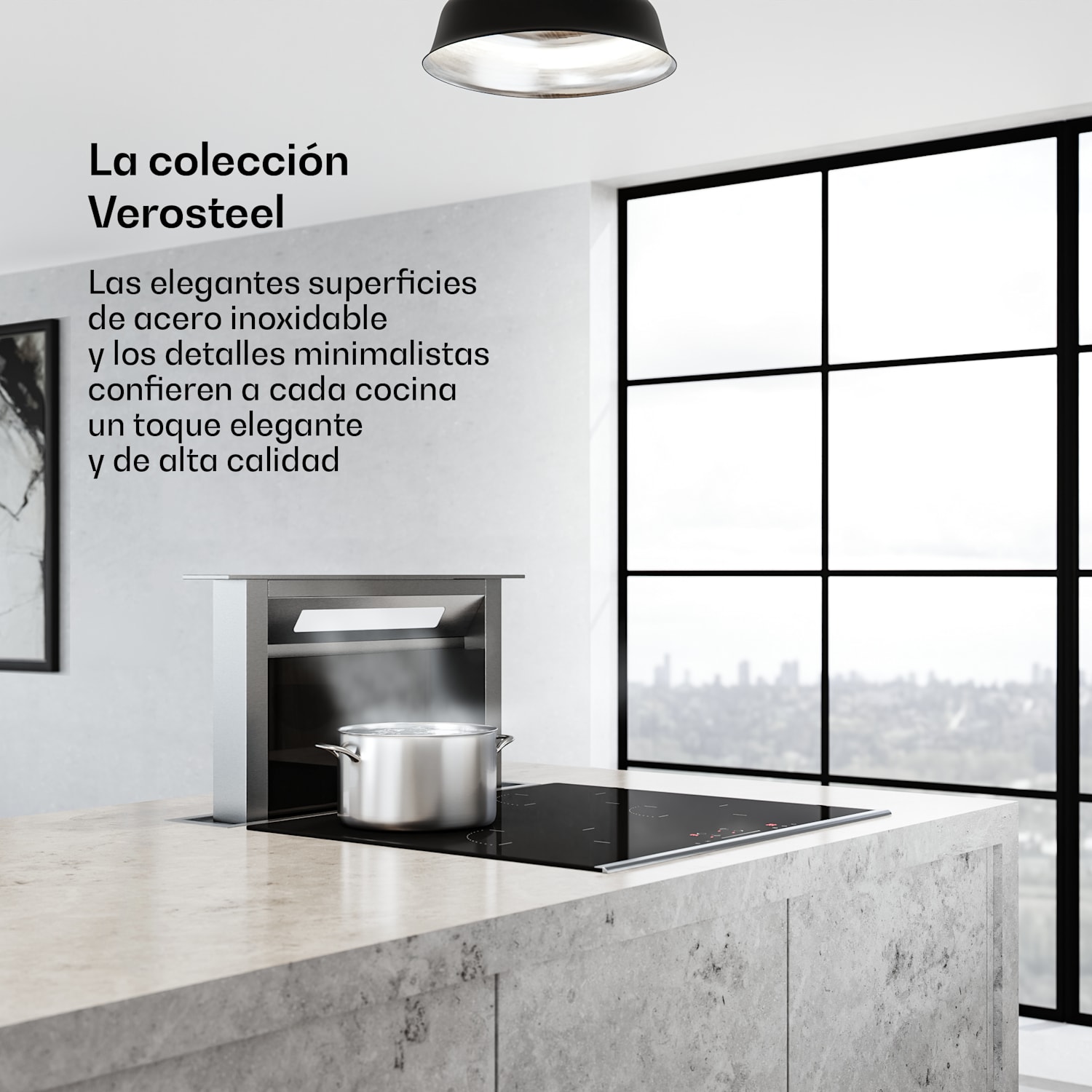 Campana extractora Verosteel empotrable | Minimalista, potente | EEC A++ | 853,3 m³/h | 60 cm 60 cm