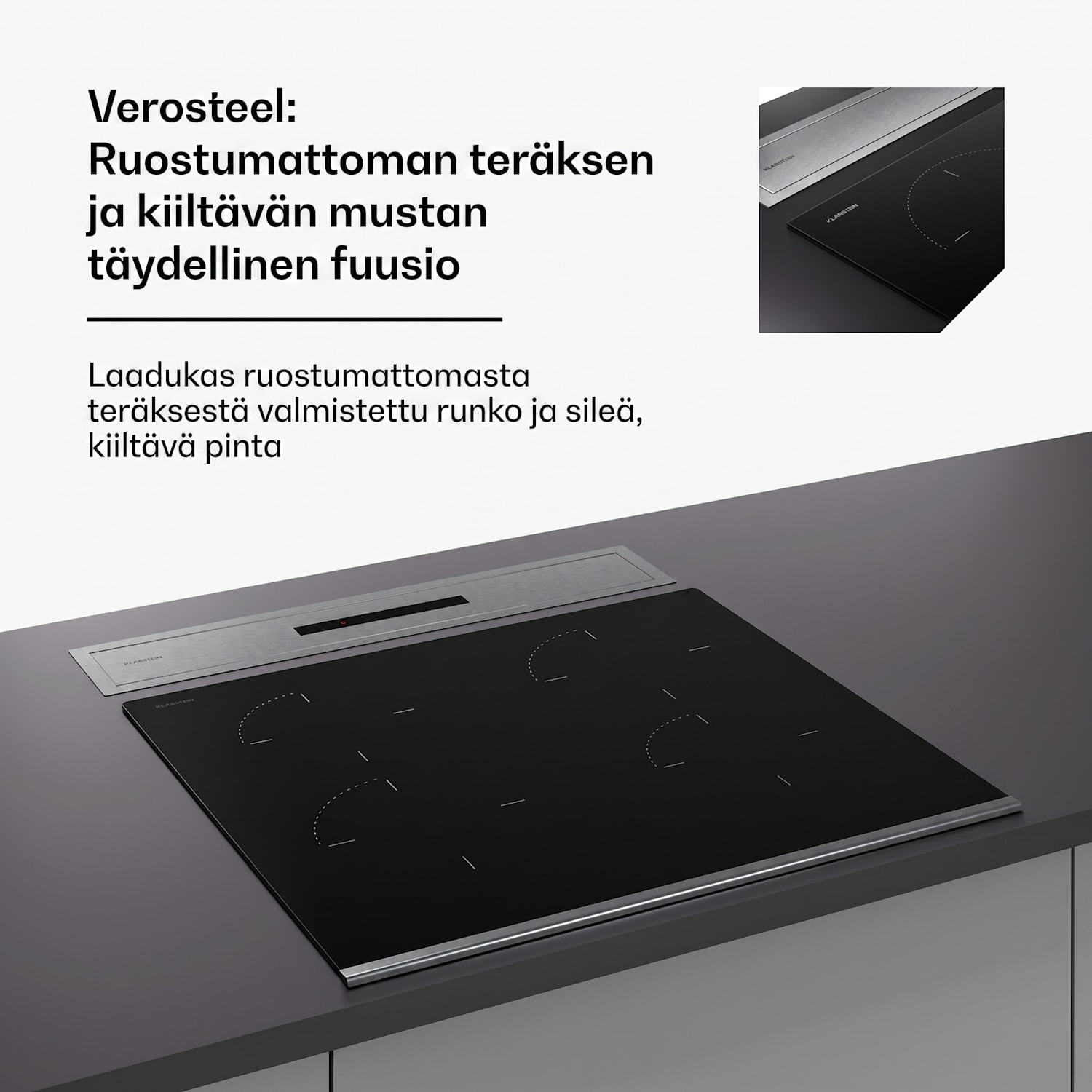 Verosteel upotettava liesituuletin | Minimalistinen, tehokas | EEC A++ | 853 m³/h | 60 cm 60 cm