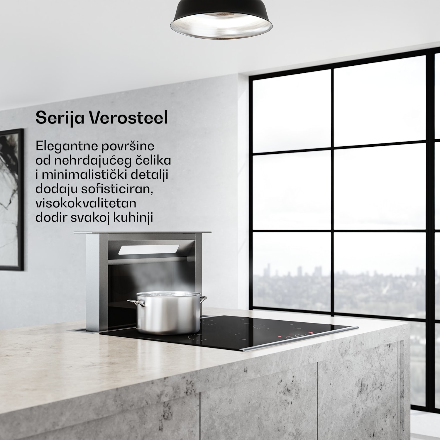 Verosteel ugrađena napa, Minimalistička, snažna, EEC A++, 853,3 m³/h, 60 cm 60 cm