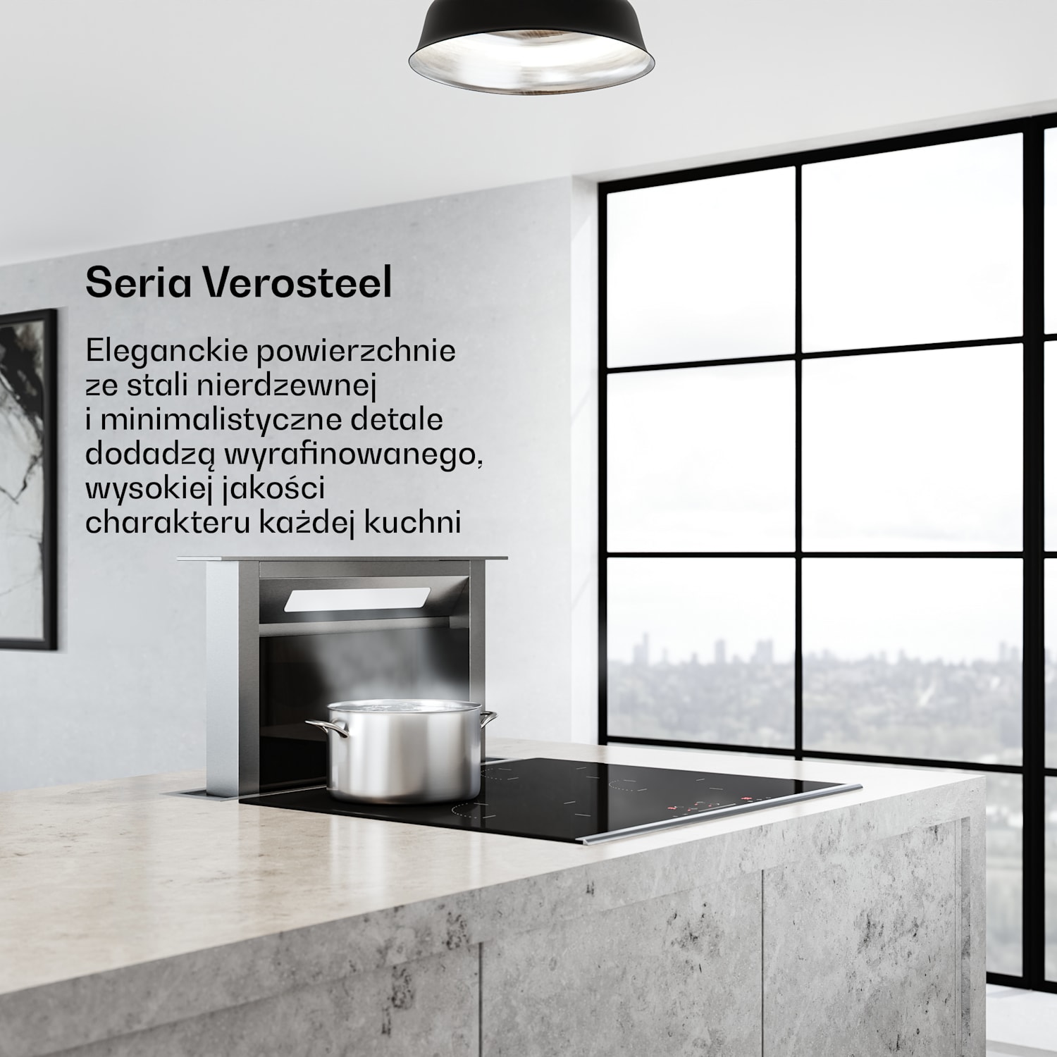 Verosteel Okap blatowy | Minimalistyczny, wydajny | Klasa energetyczna A++ | 853,3  m³/h | 60 cm 60 cm