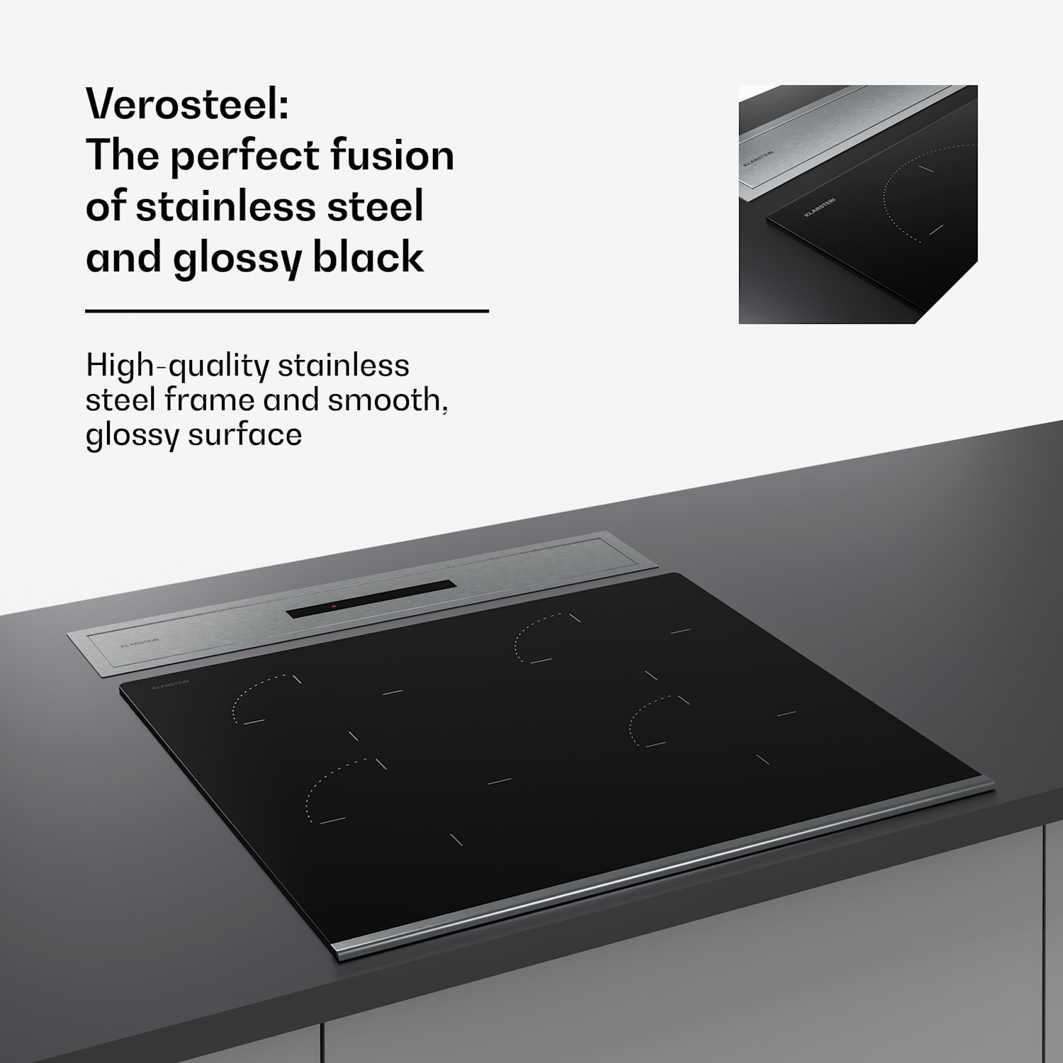 Exaustor de encastrar Verosteel minimalista e potente, 60cm, 853,3 m³/h, EEC A++ 60 cm