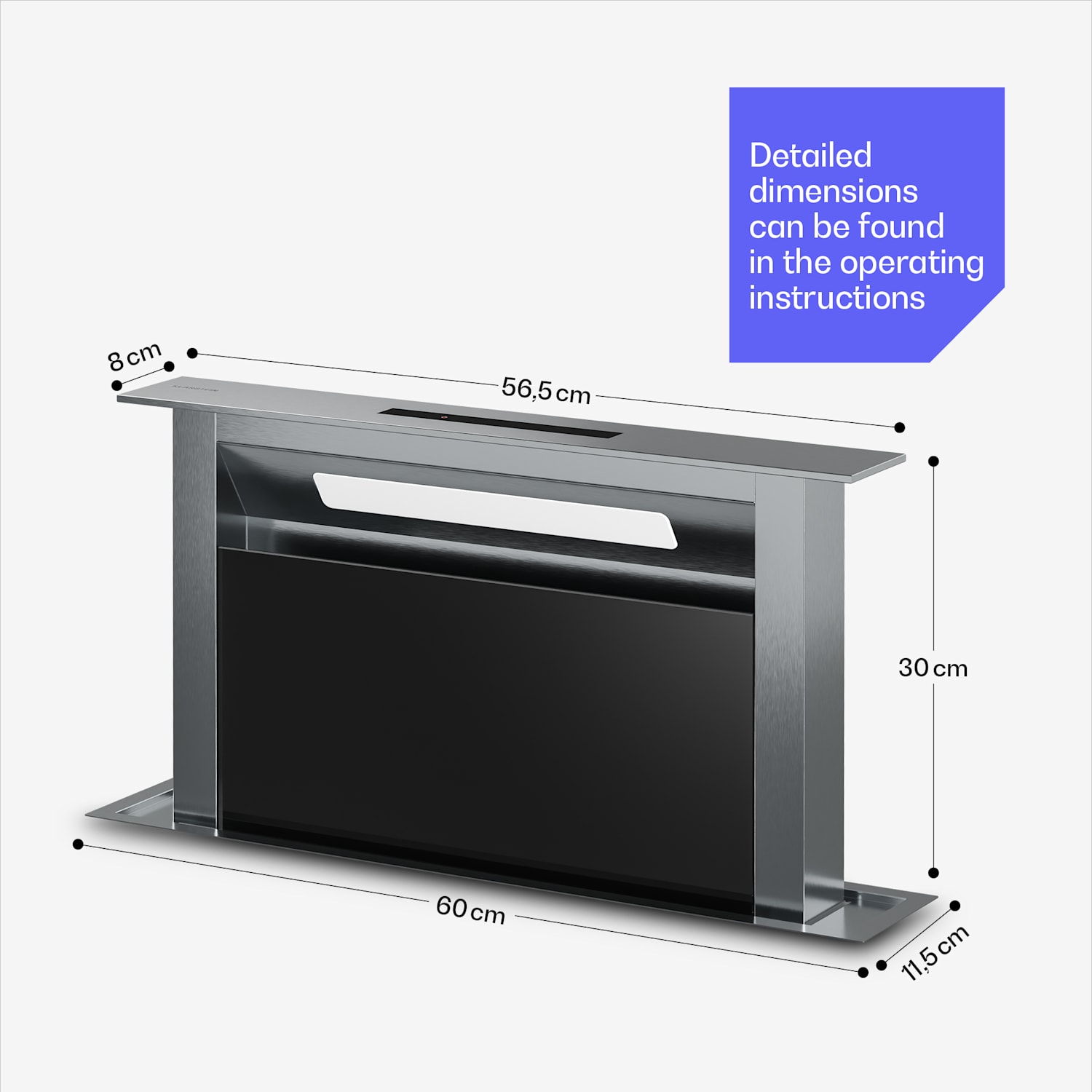 Exaustor de encastrar Verosteel minimalista e potente, 60cm, 853,3 m³/h, EEC A++ 60 cm