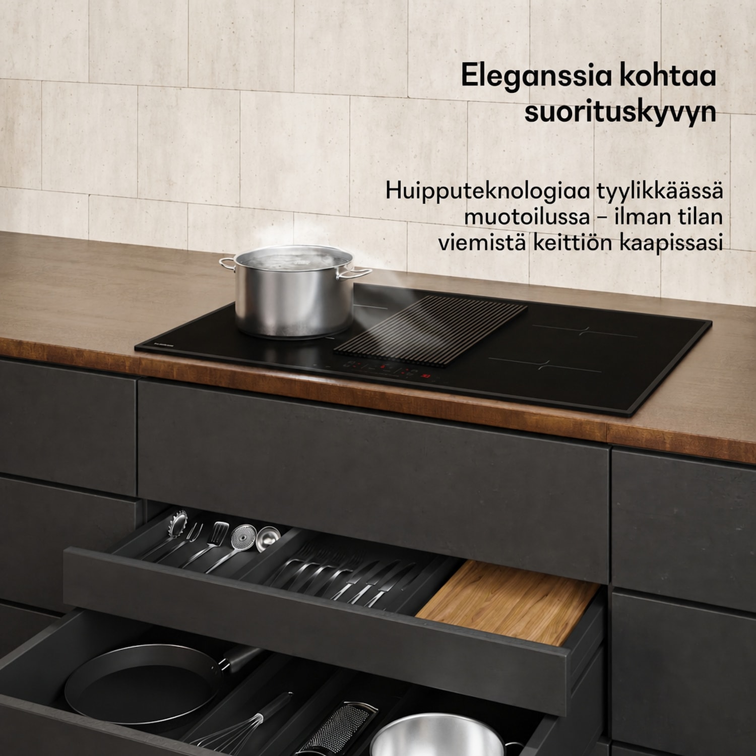 Velaire induktiokeittotaso integroidulla liesituulettimella, tyylikäs, minimalistinen, tehokas 8400 W 80 cm Basic