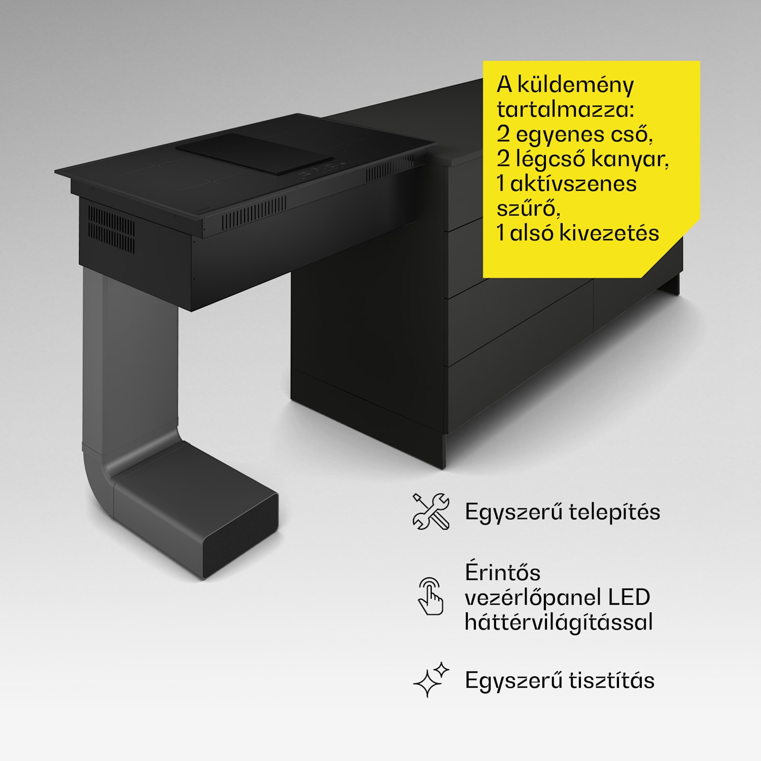 Velaire indukciós főzőlap beépített páraelszívóval Elegáns, minimalista, erőteljes 8400 W 80 cm Basic