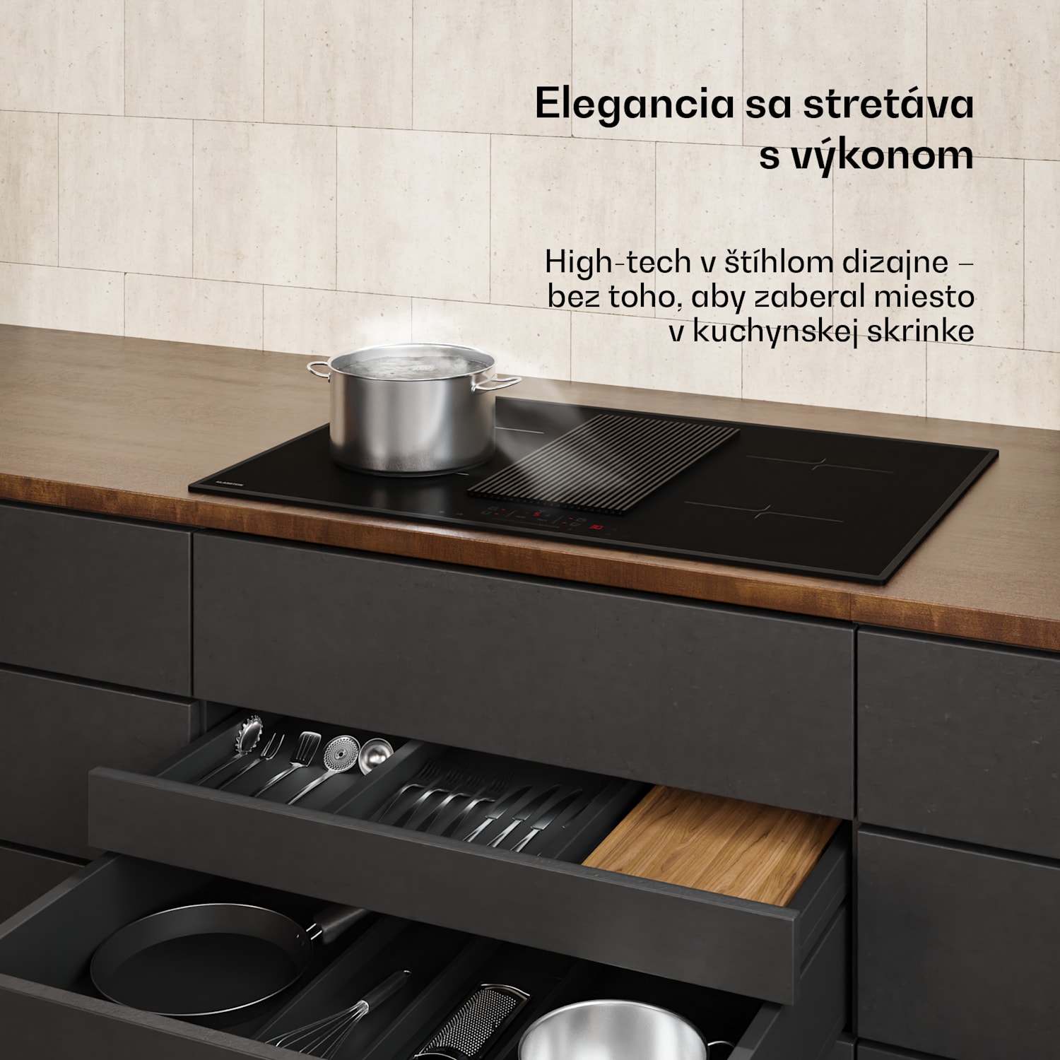 Velaire indukčná varná doska s integrovaným digestorom Elegantná, minimalistická, výkonná 8400 W 80 cm Basic