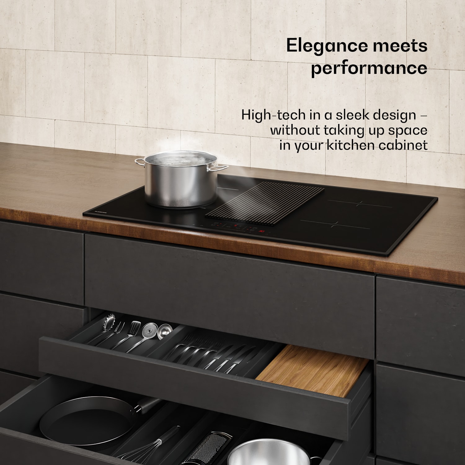 Velaire induktiokeittotaso integroidulla liesituulettimella, tyylikäs, minimalistinen, tehokas 8400 W 80 cm Basic