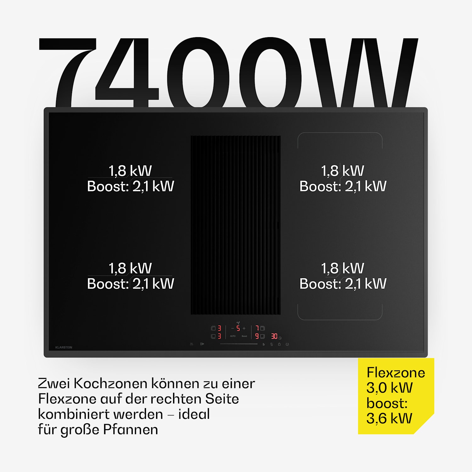 Velaire - Piano cottura a induzione ibrido con cappa integrata, 80 cm, 8400 W, minimalista e potente Hybrid