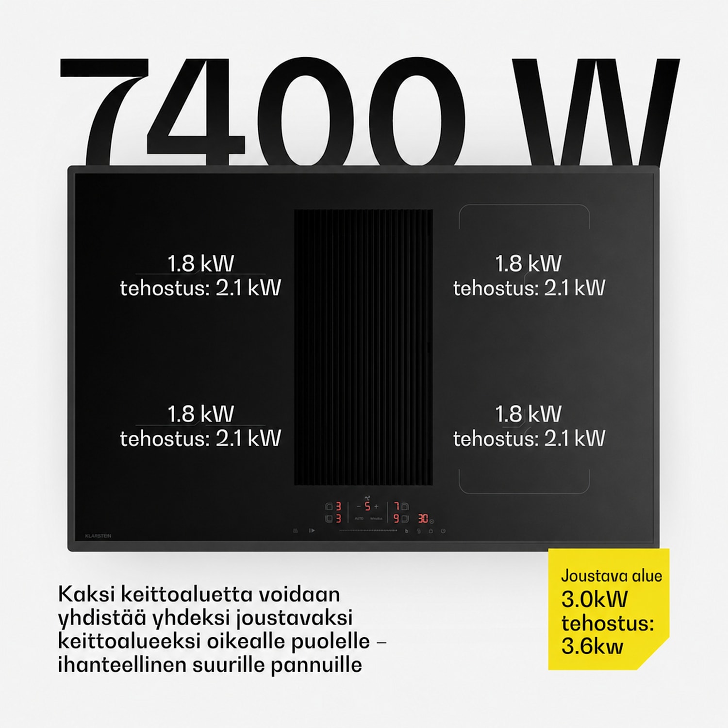 Velaire hybridi-induktiokeittotaso integroidulla liesituulettimella, minimalistinen, tehokas 8400 W 80 cm Hybrid