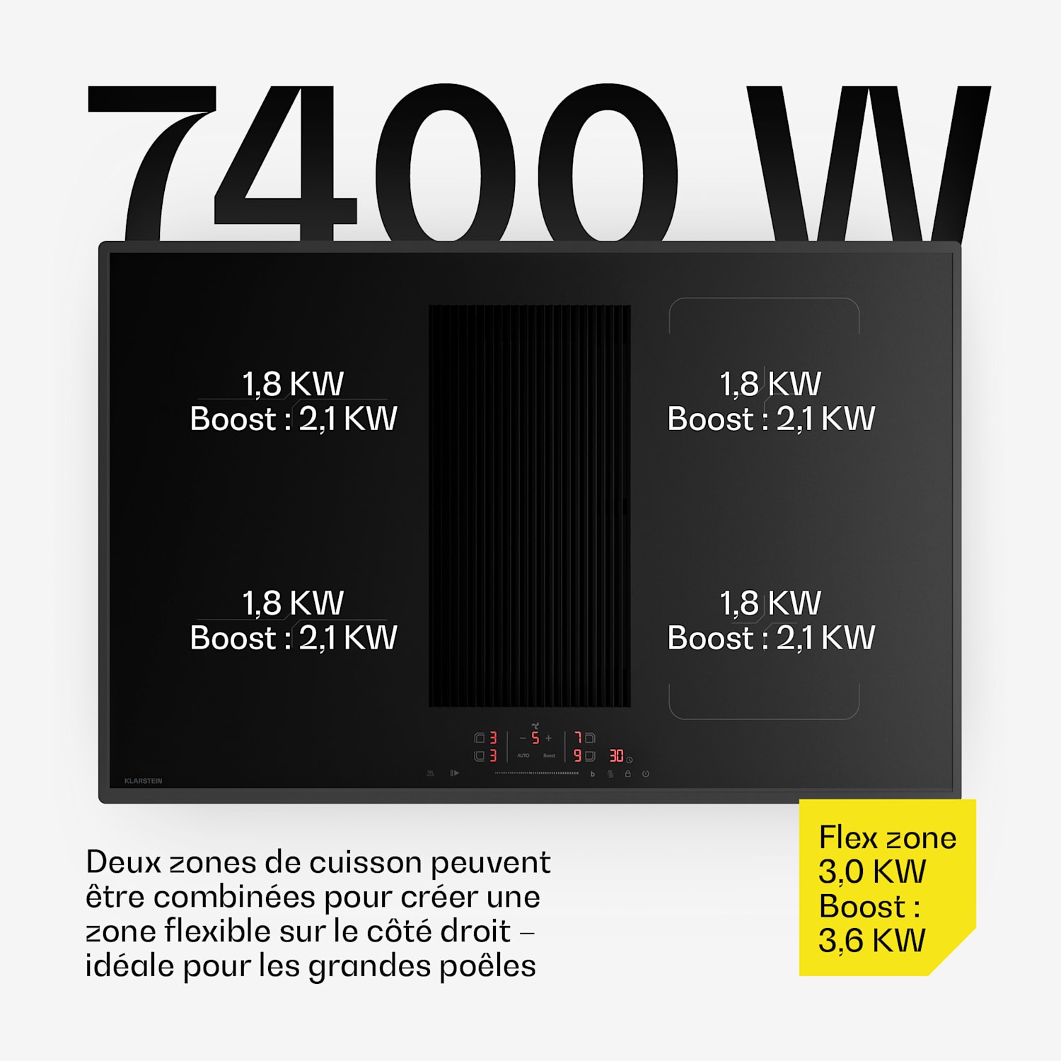 Velaire hybride inductiekookplaat met geïntegreerde afzuigkap, minimalistisch, krachtig 8400 W 80 cm Hybrid