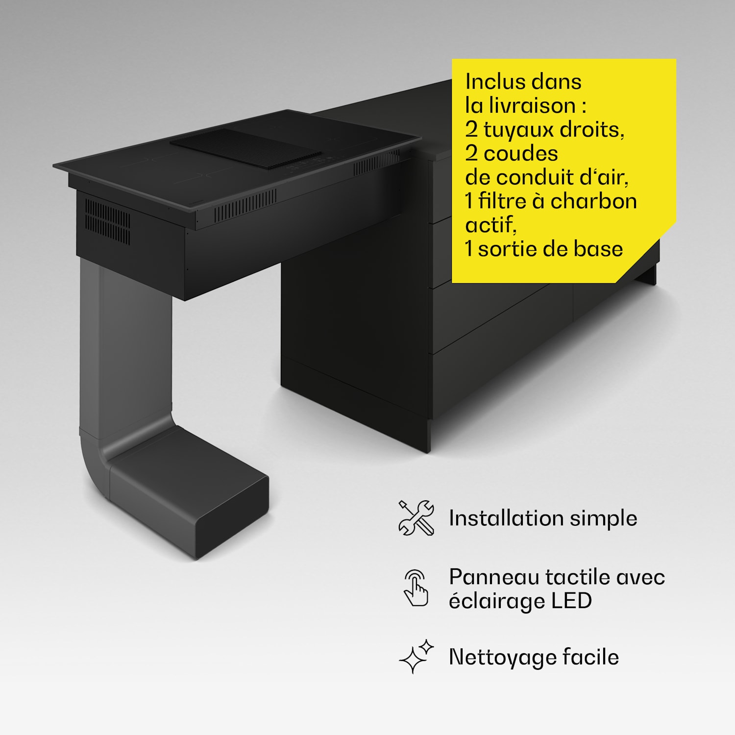 Velaire hybride inductiekookplaat met geïntegreerde afzuigkap, minimalistisch, krachtig 8400 W 80 cm Hybrid