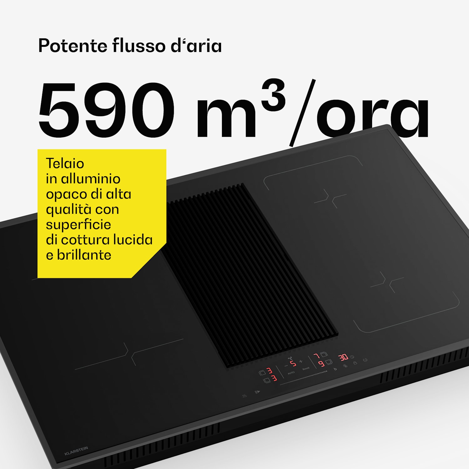 Velaire - Piano cottura a induzione ibrido con cappa integrata, 80 cm, 8400 W, minimalista e potente Hybrid