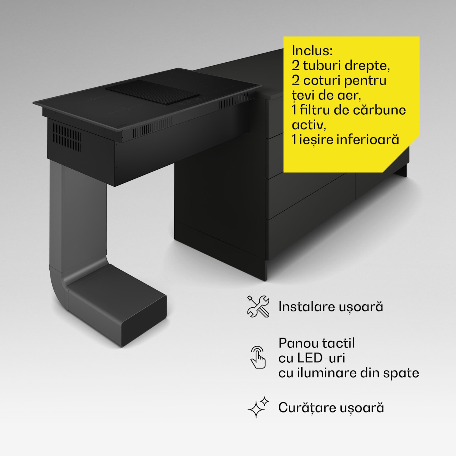 Plită cu inducție Velaire și hotă integrată — elegantă, minimalistă, puternică, 8400 W, 80 cm Hybrid