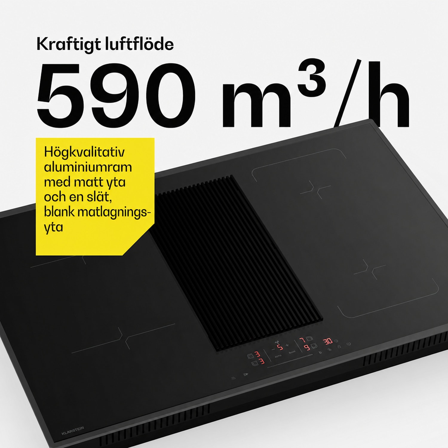 Velaire hybrid induktionshäll med integrerad fläkt, minimalistisk, kraftfull 7400W 80cm Hybrid